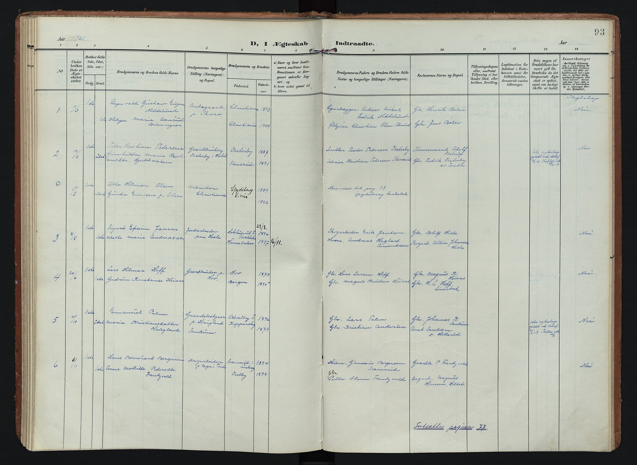 Spydeberg prestekontor Kirkebøker, AV/SAO-A-10924/F/Fb/L0002: Ministerialbok nr. II 2, 1908-1926, s. 93