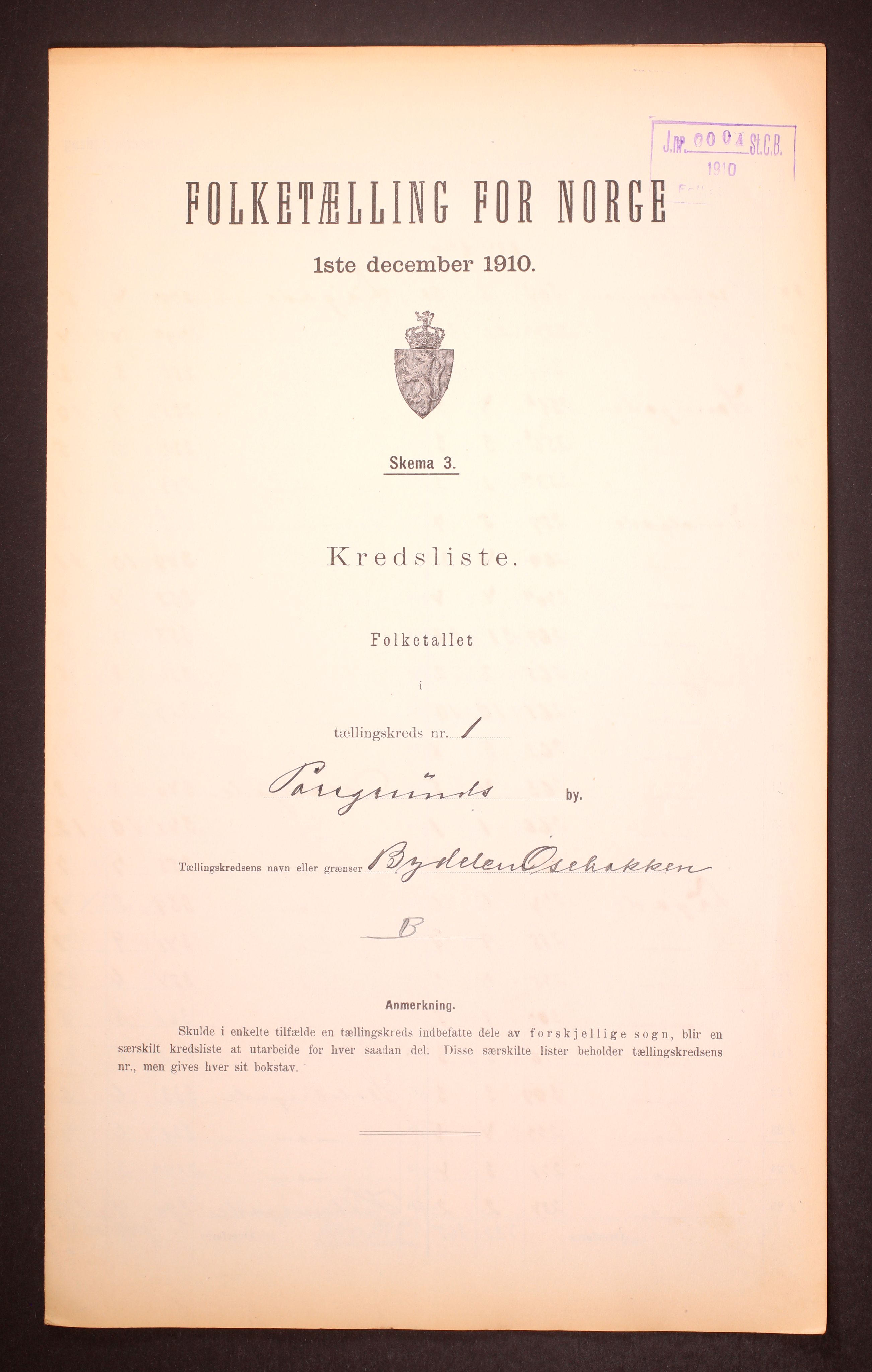 RA, Folketelling 1910 for 0805 Porsgrunn kjøpstad, 1910, s. 4