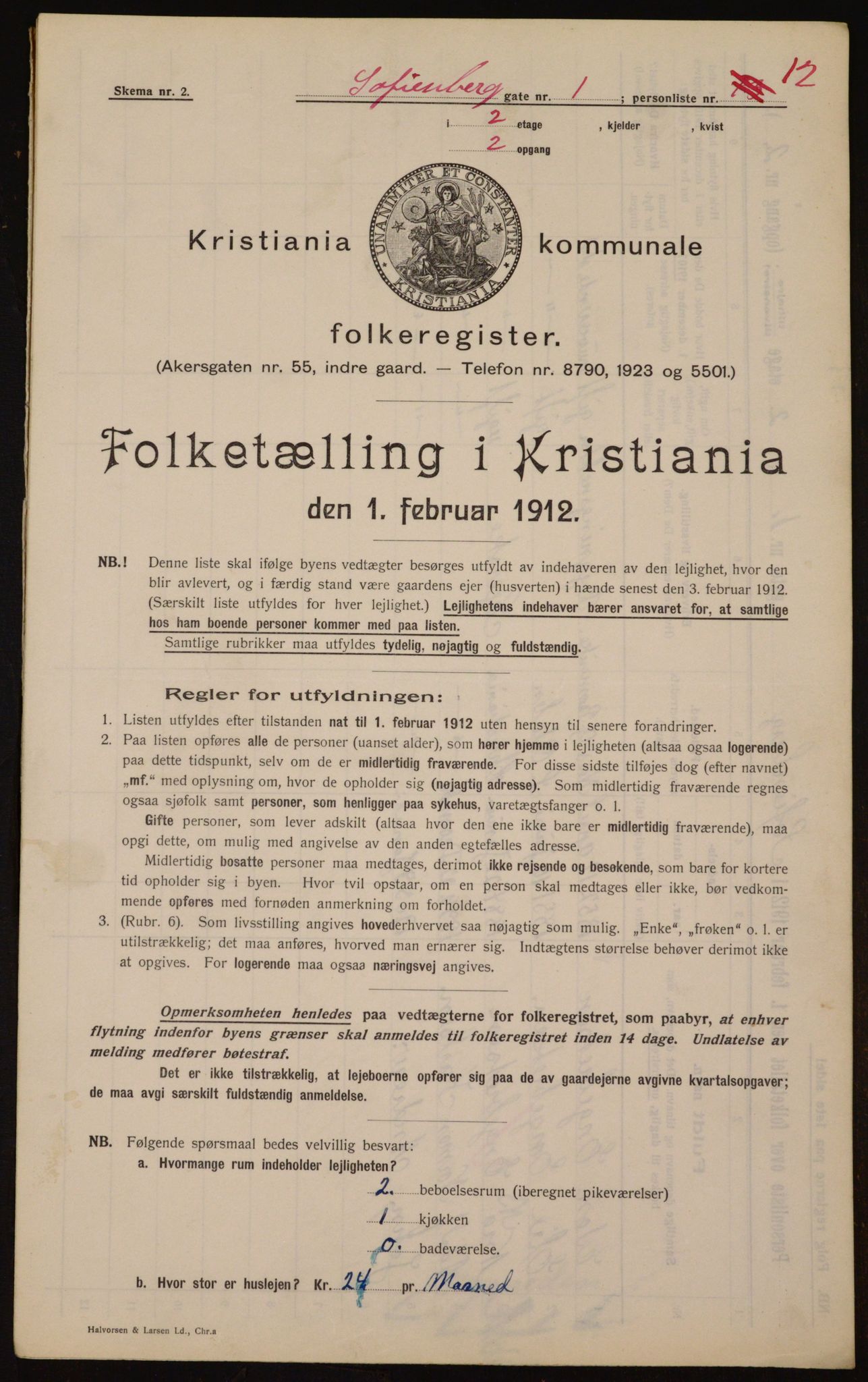 OBA, Kommunal folketelling 1.2.1912 for Kristiania, 1912, s. 98436