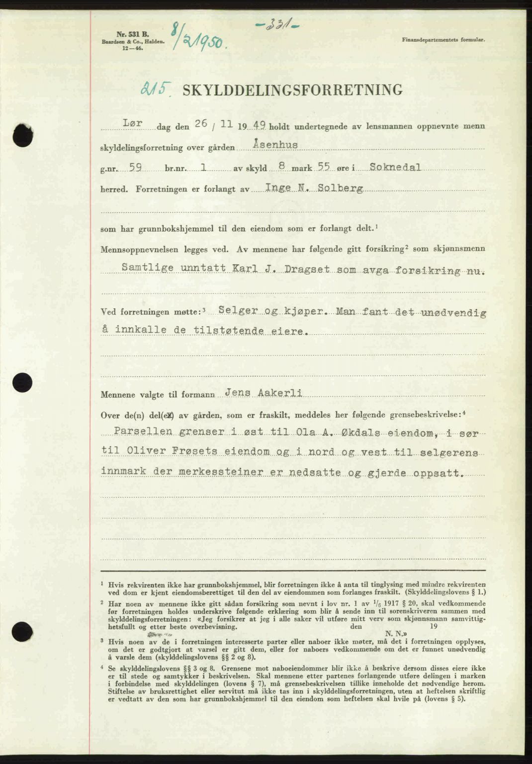 Gauldal sorenskriveri, SAT/A-0014/1/2/2C: Pantebok nr. A9, 1949-1950, Dagboknr: 215/1950