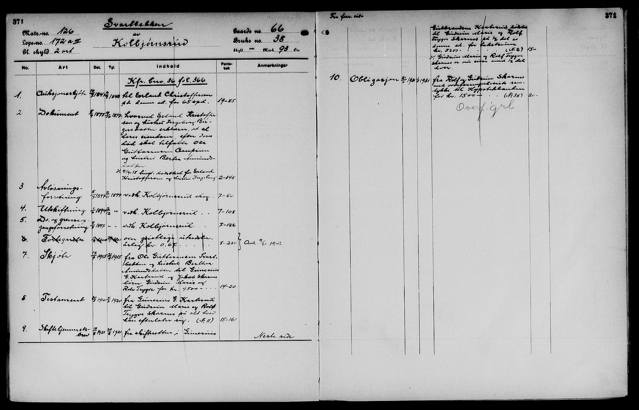 Vinger og Odal sorenskriveri, SAH/TING-022/H/Ha/Hac/Hacc/L0010: Panteregister nr. 3.10, 1923, s. 371