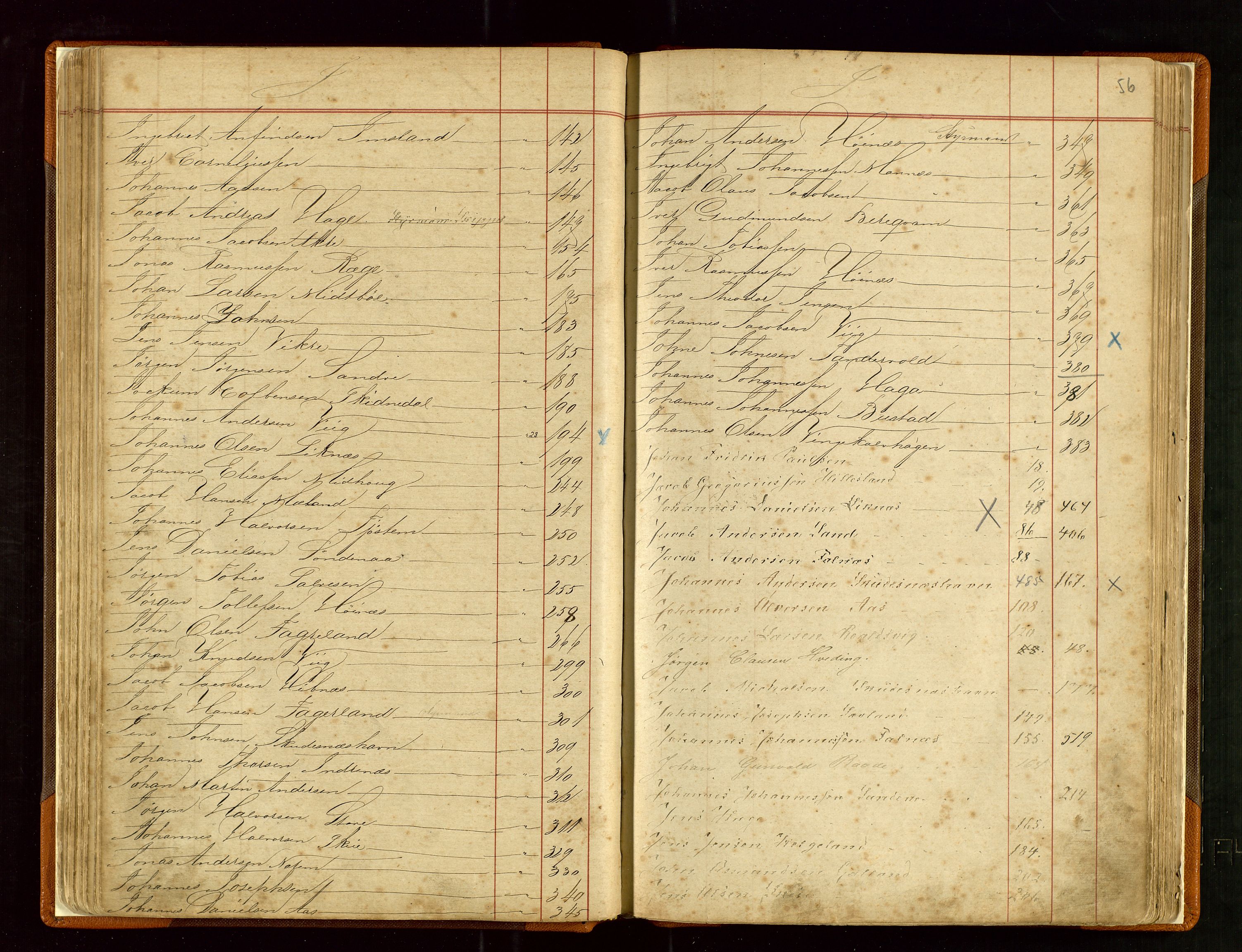 Haugesund sjømannskontor, AV/SAST-A-102007/F/Fb/Fba/L0003: Navneregister med henvisning til rullenummer (fornavn) Haugesund krets, 1860-1948, s. 56