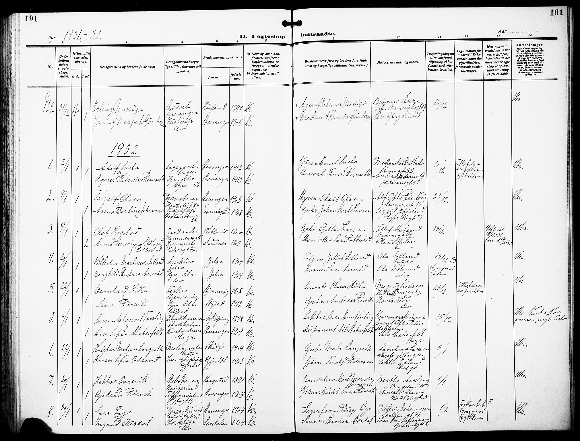 St. Johannes sokneprestkontor, AV/SAST-A-101814/001/30/30BB/L0007: Klokkerbok nr. B 7, 1917-1932, s. 191