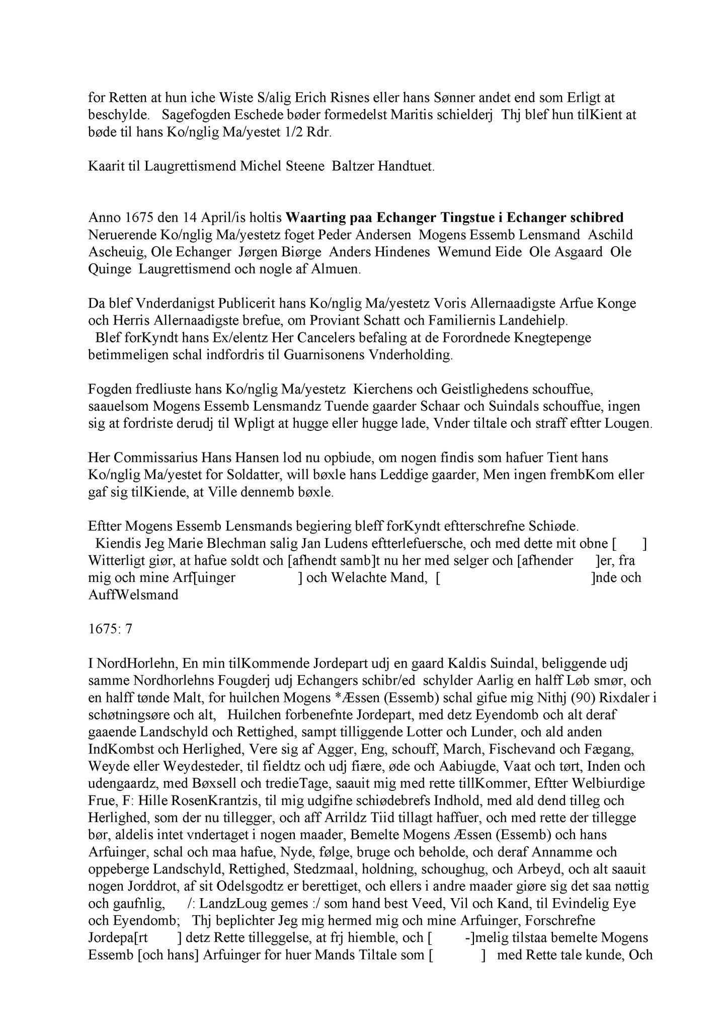 Samling av fulltekstavskrifter, SAB/FULLTEKST/A/12/0116: Nordhordland sorenskriveri, tingbok nr. A 14, 1675