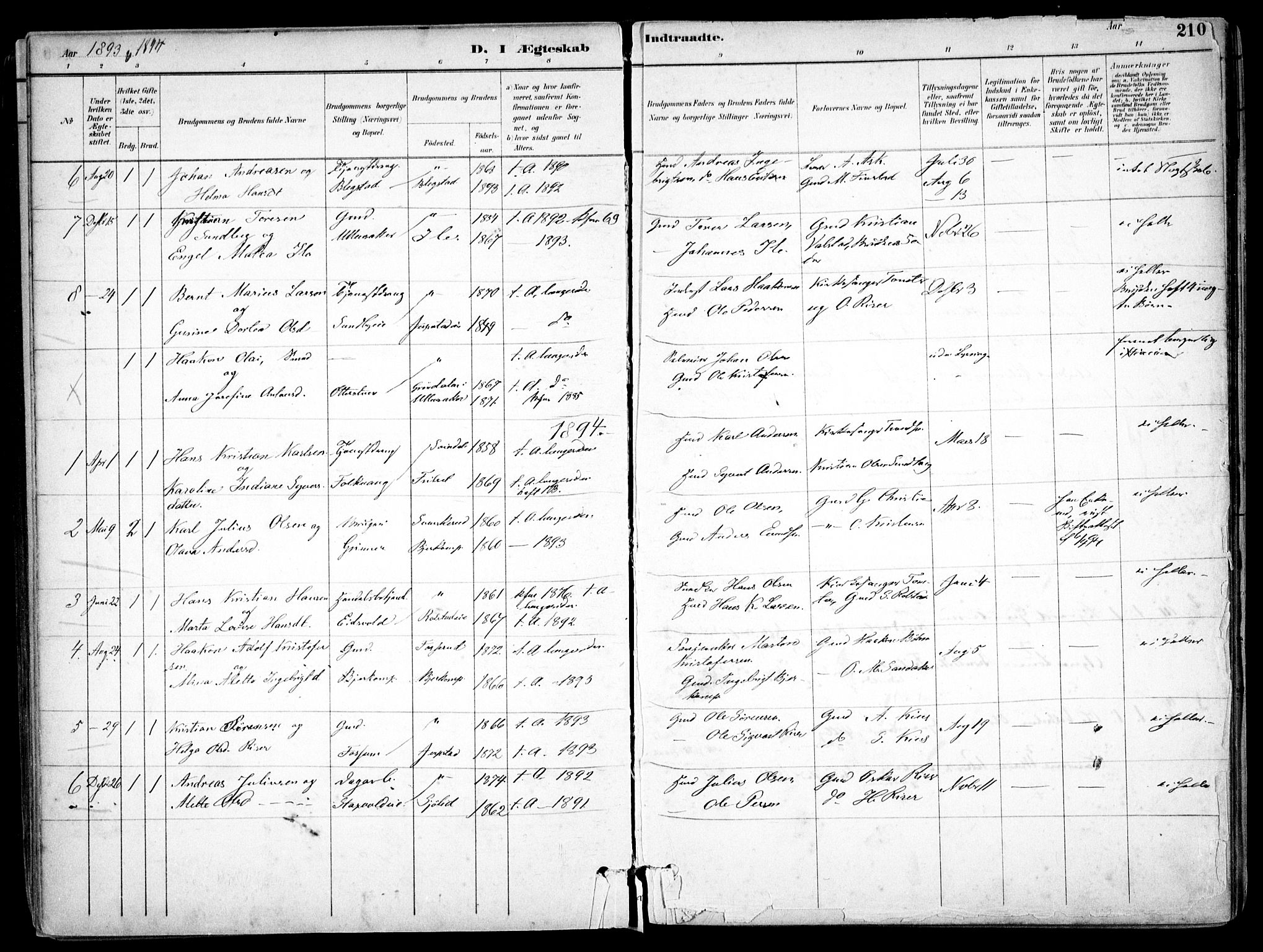 Nes prestekontor Kirkebøker, AV/SAO-A-10410/F/Fb/L0002: Ministerialbok nr. II 2, 1883-1918, s. 210