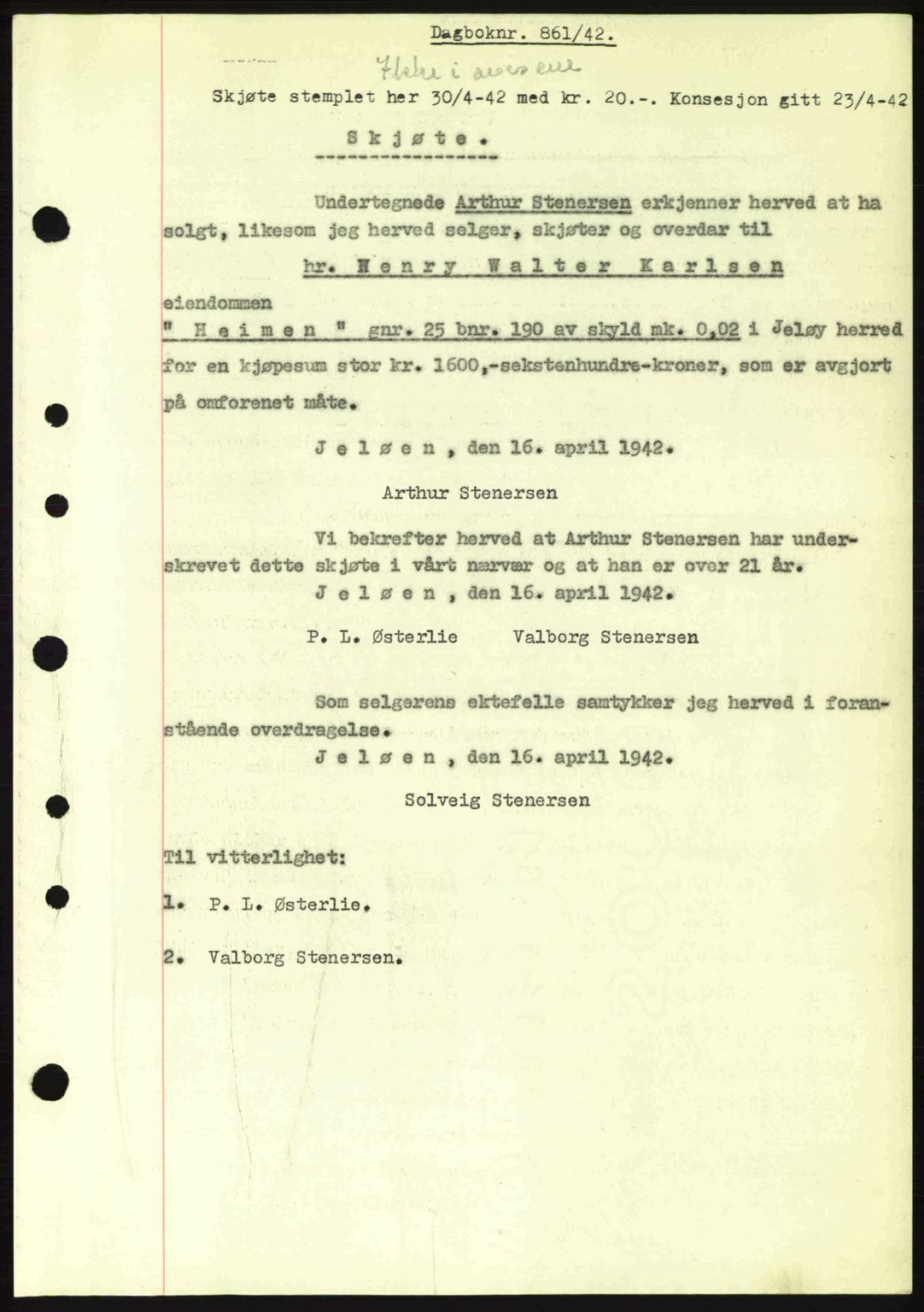 Moss sorenskriveri, SAO/A-10168: Pantebok nr. A9, 1941-1942, Dagboknr: 861/1942