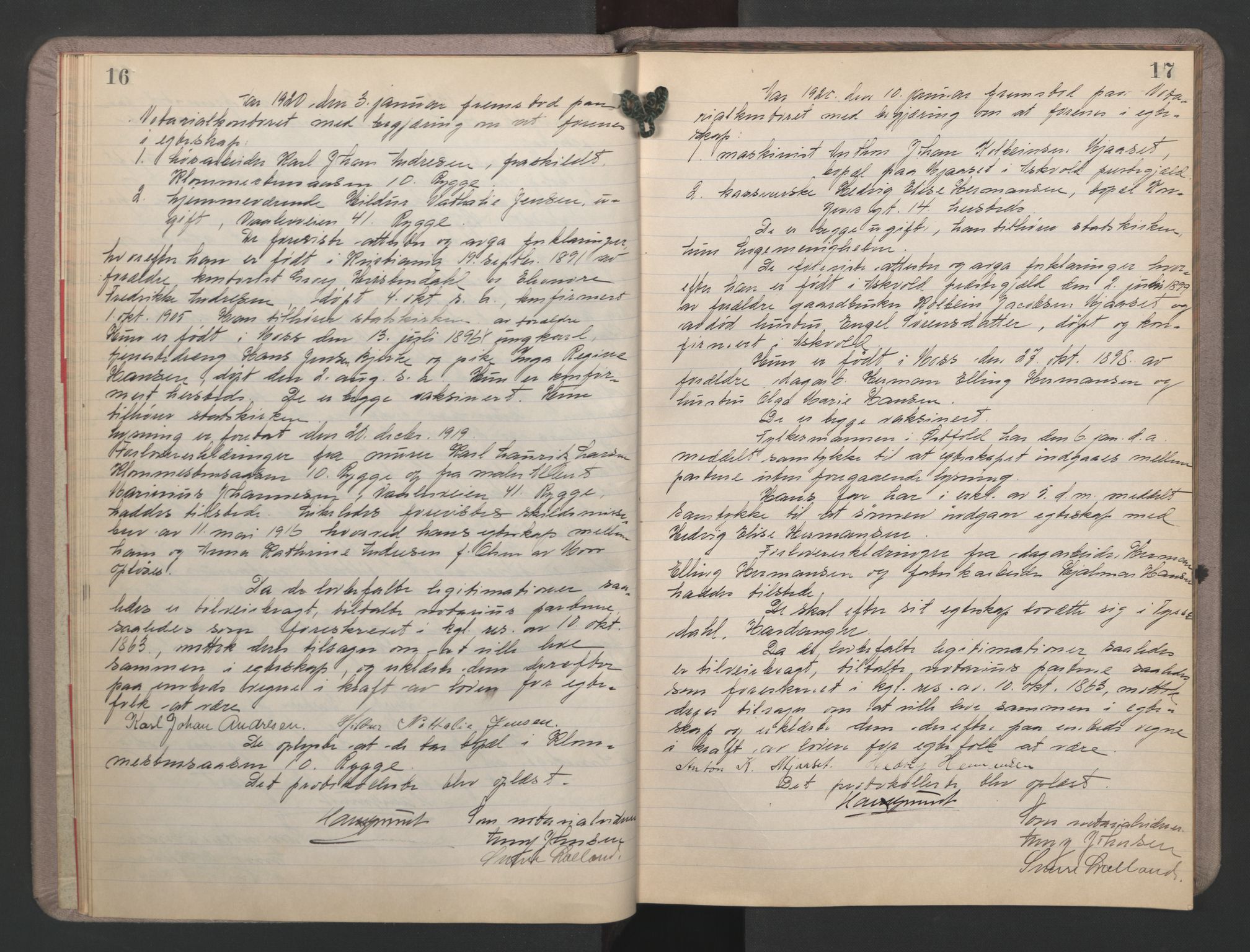 Moss byfogd, AV/SAO-A-10863/L/Lb/L0002: Vigselsbok, 1919-1920, s. 16-17