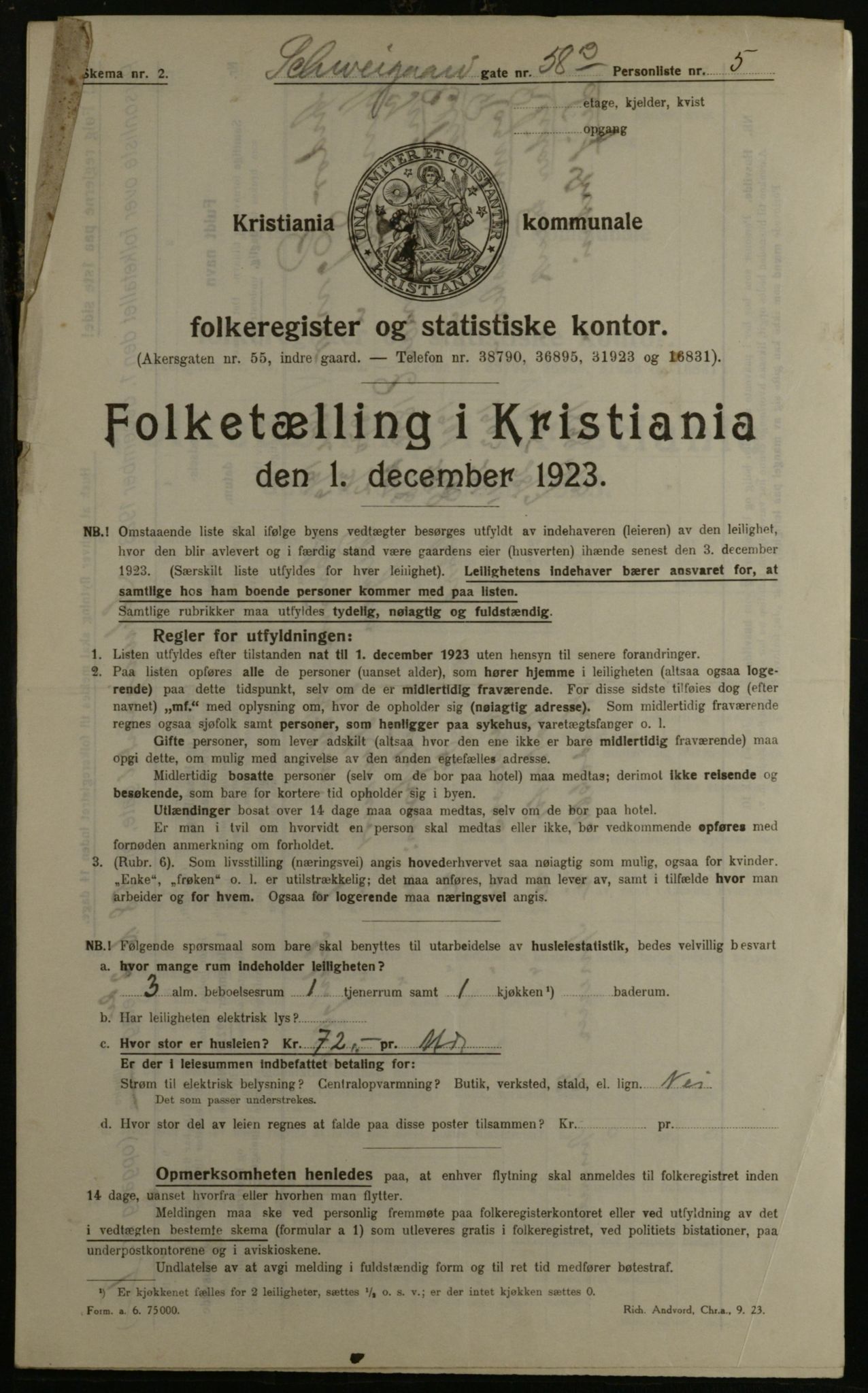 OBA, Kommunal folketelling 1.12.1923 for Kristiania, 1923, s. 101285