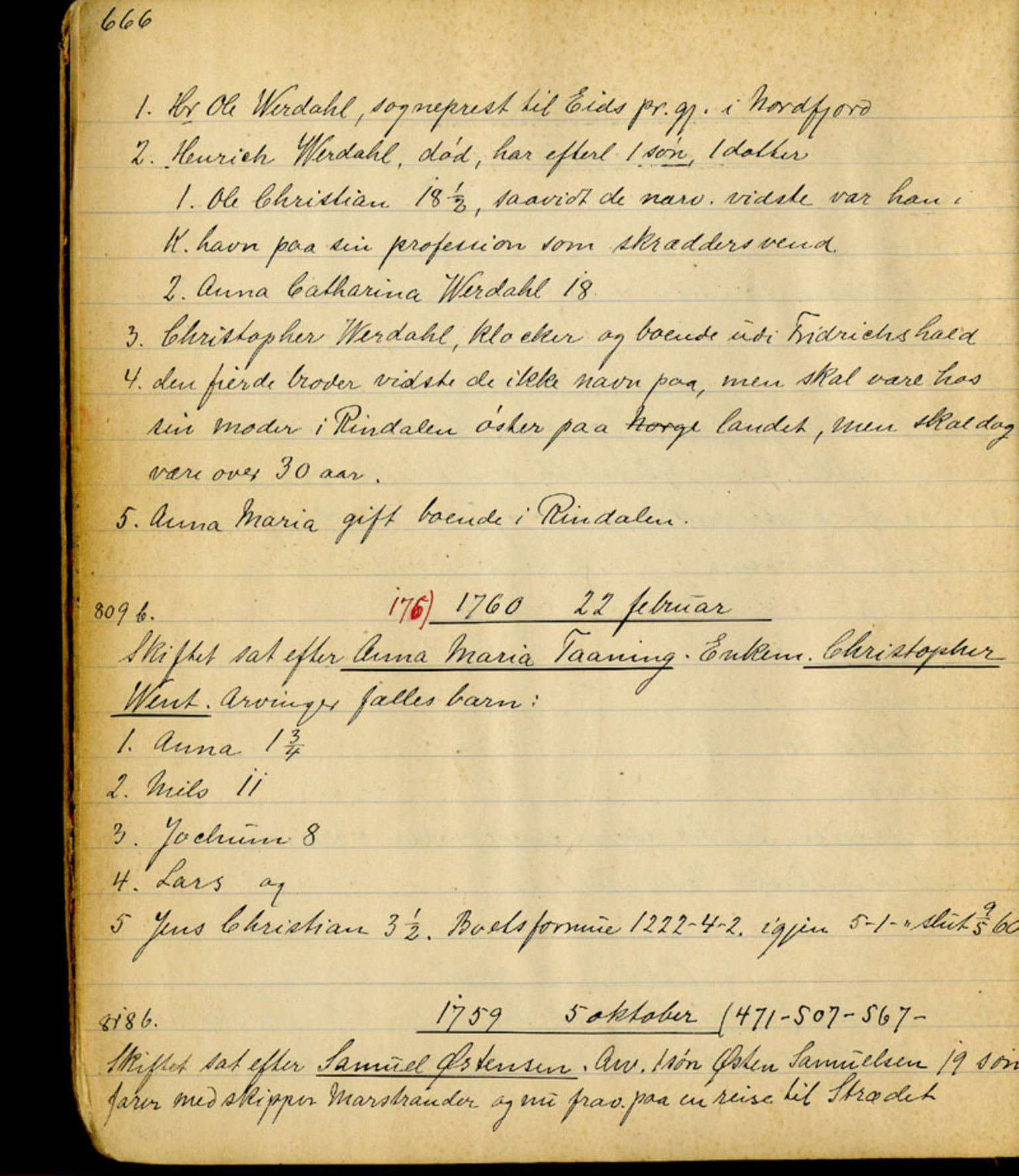 Sollied, Olaf og Thora - samlinger, AV/SAB-SAB/DA-0401/01/L0010/0003: Skifte: Utdrag av skifteprotokoller / 94 Skifteprotokoller: utdrag, 1675-1785, s. 666