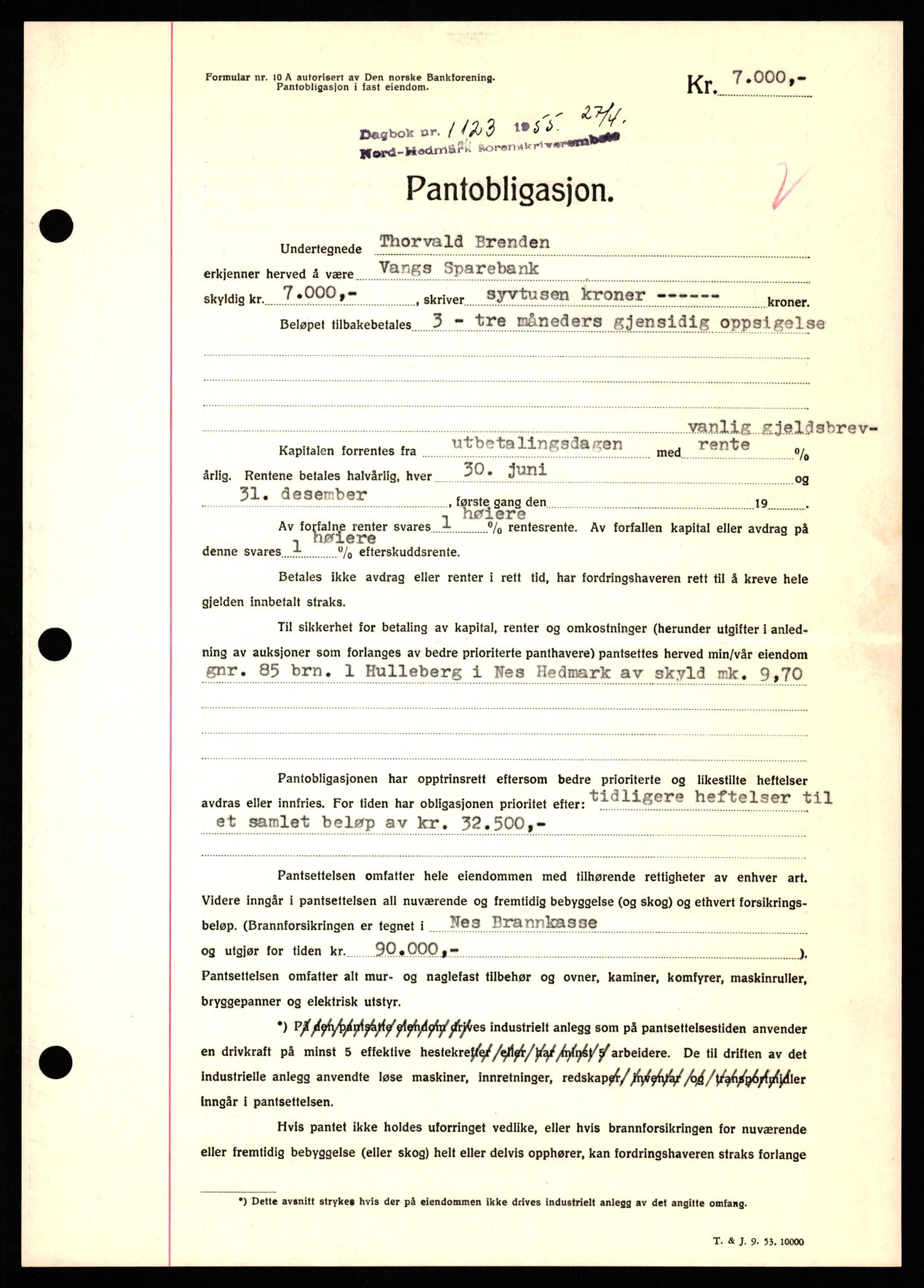 Nord-Hedmark sorenskriveri, SAH/TING-012/H/Hb/Hbf/L0032: Pantebok nr. B32, 1955-1955, Dagboknr: 1123/1952
