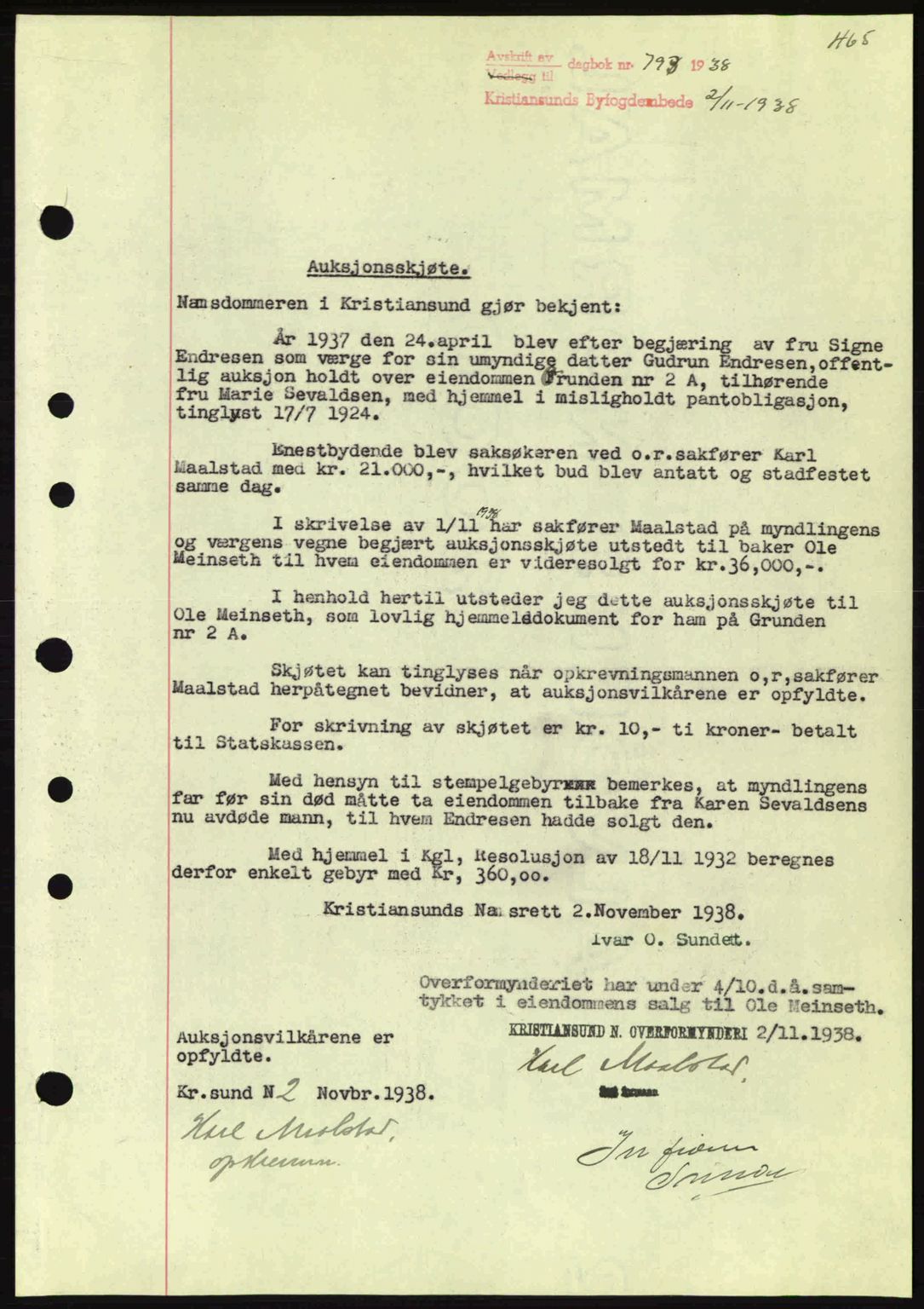 Kristiansund byfogd, AV/SAT-A-4587/A/27: Pantebok nr. 30, 1936-1941, Dagboknr: 793/1938