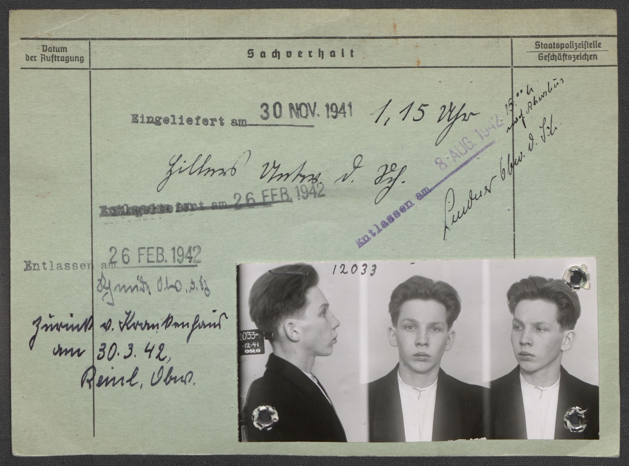 Befehlshaber der Sicherheitspolizei und des SD, AV/RA-RAFA-5969/E/Ea/Eaa/L0005: Register over norske fanger i Møllergata 19: Hø-Kj, 1940-1945, s. 1308