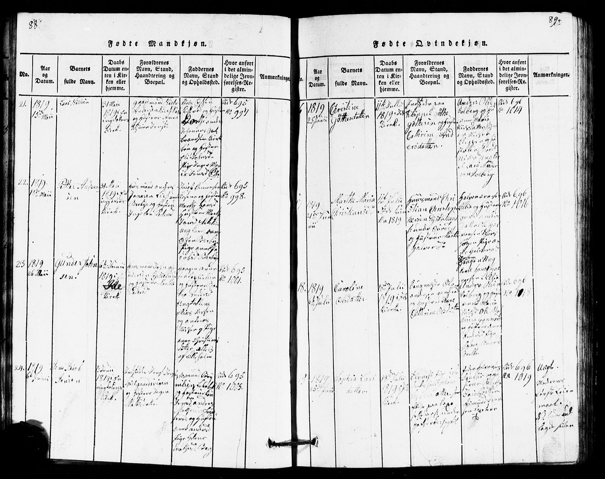 Idd prestekontor Kirkebøker, AV/SAO-A-10911/G/Ga/L0001: Klokkerbok nr. I 1, 1815-1826, s. 88-89