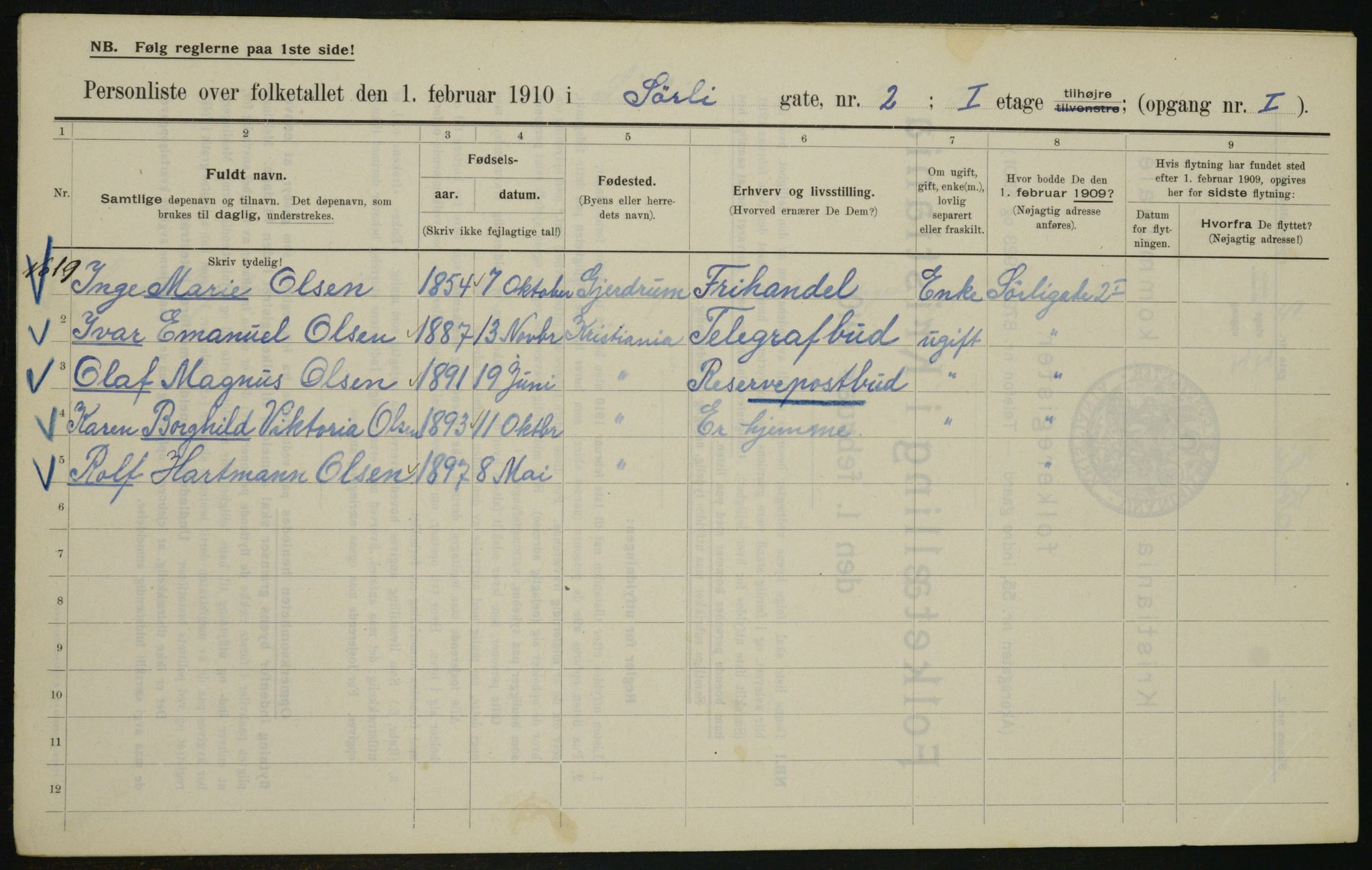 OBA, Kommunal folketelling 1.2.1910 for Kristiania, 1910, s. 101068