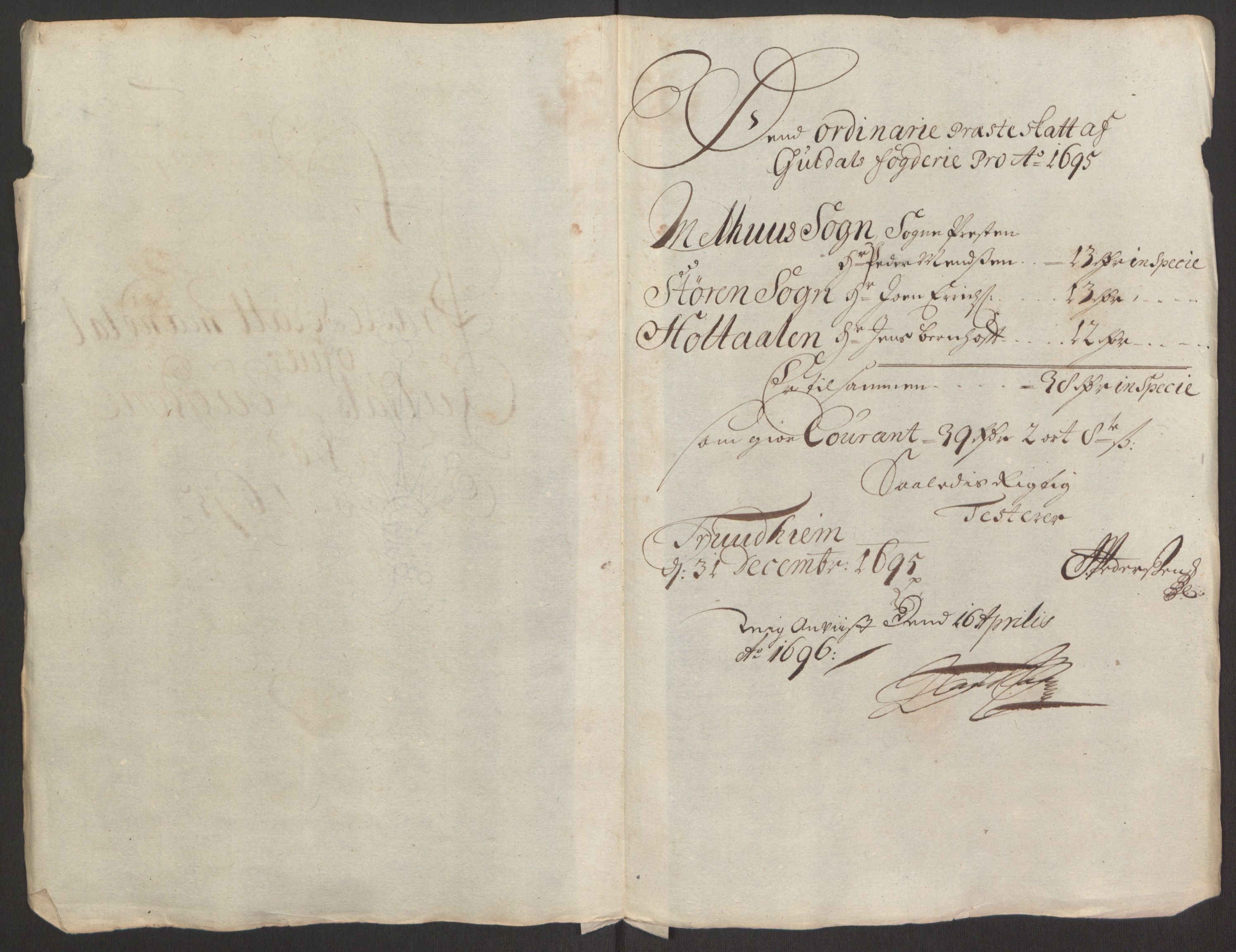 Rentekammeret inntil 1814, Reviderte regnskaper, Fogderegnskap, RA/EA-4092/R60/L3945: Fogderegnskap Orkdal og Gauldal, 1695, s. 393