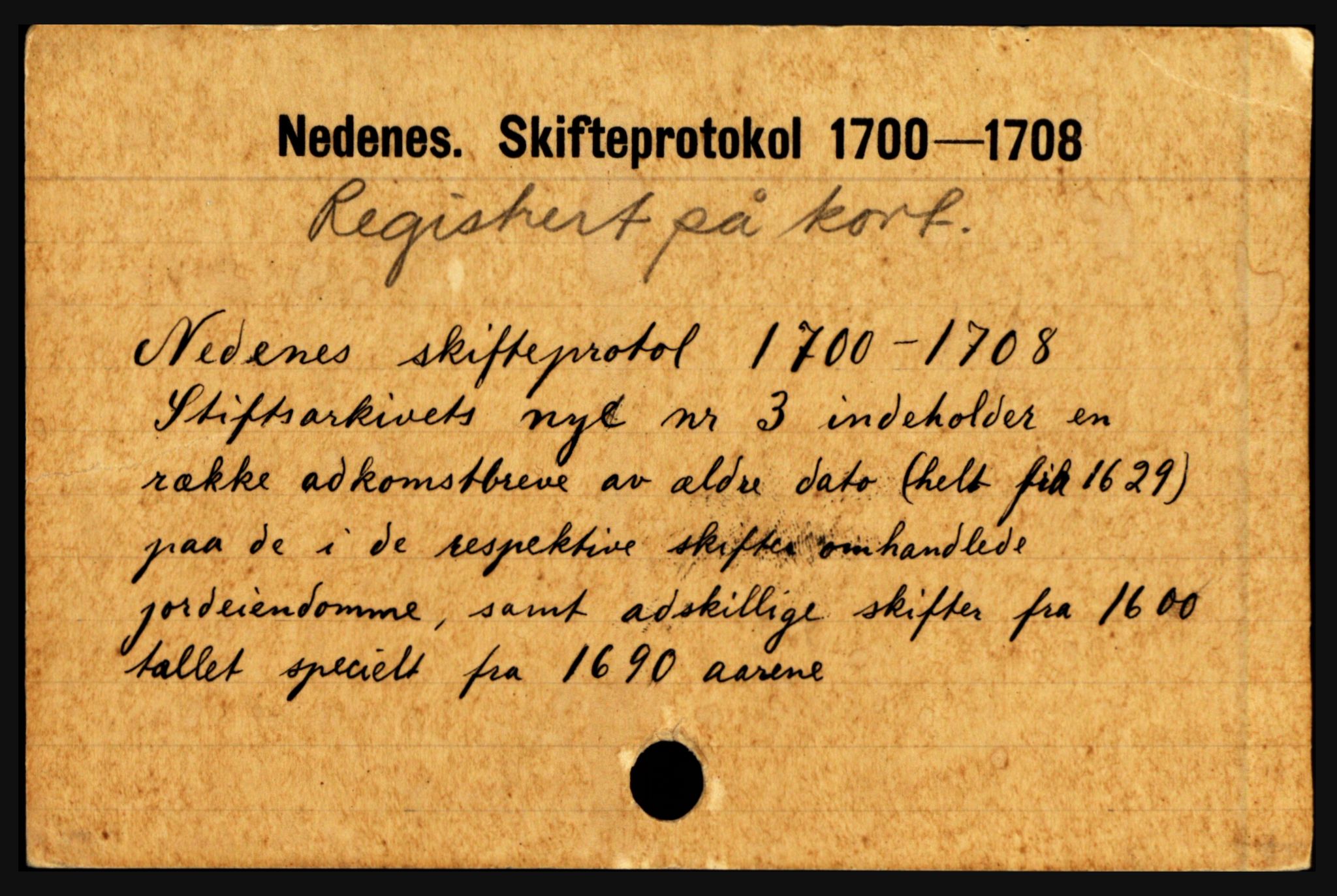 Nedenes sorenskriveri før 1824, SAK/1221-0007/H, s. 1