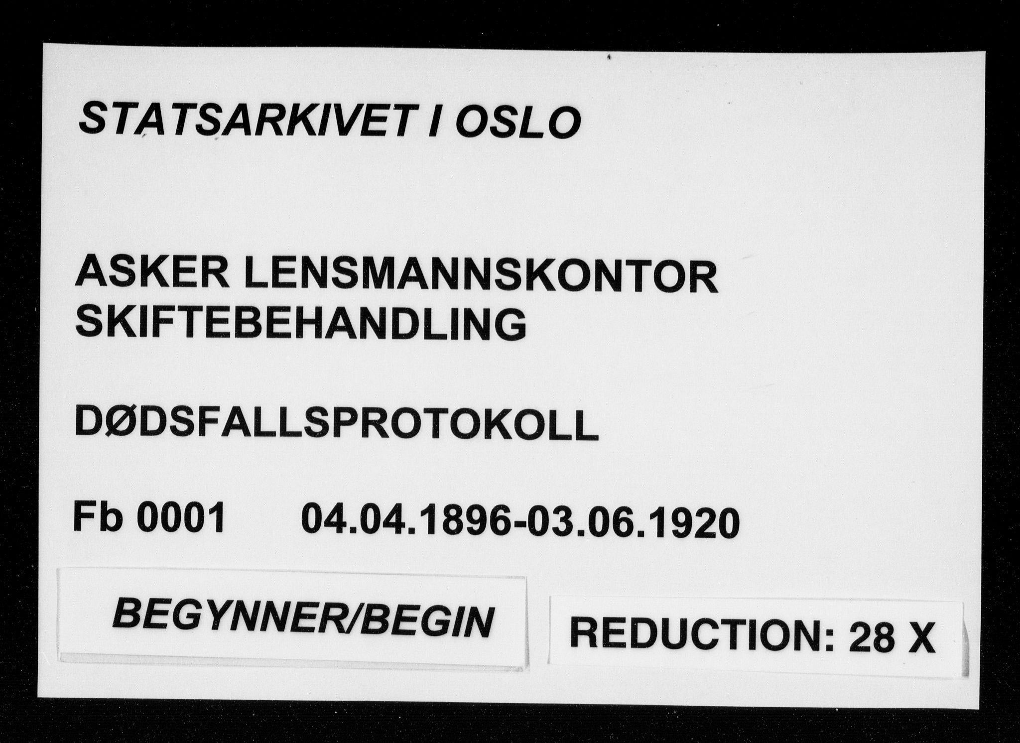 Asker lensmannskontor, AV/SAO-A-10244/H/Ha/Haa/L0001: Dødsanmeldelsesprotokoll, 1896-1920