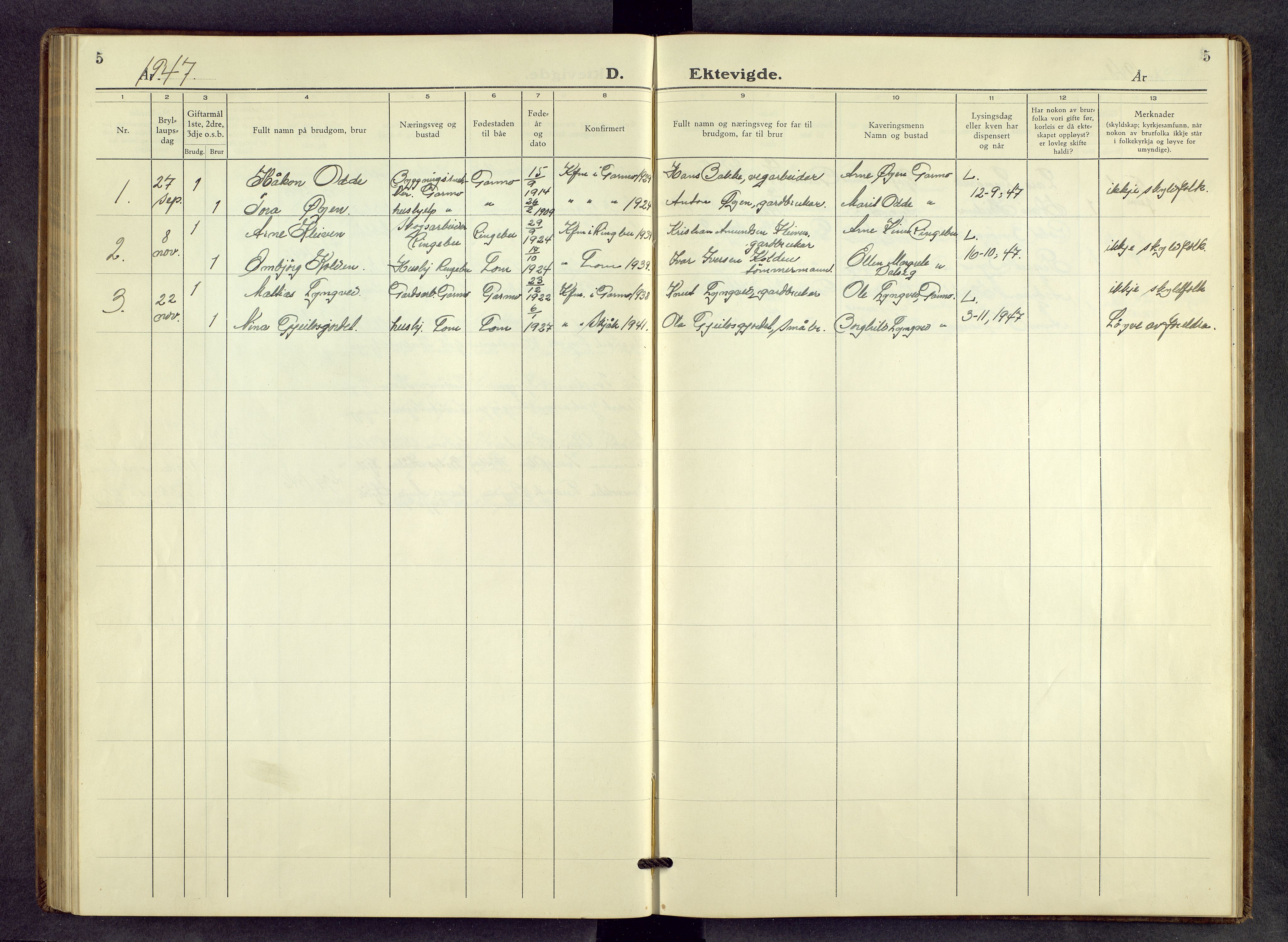 Lom prestekontor, AV/SAH-PREST-070/L/L0010: Klokkerbok nr. 10, 1940-1963, s. 5