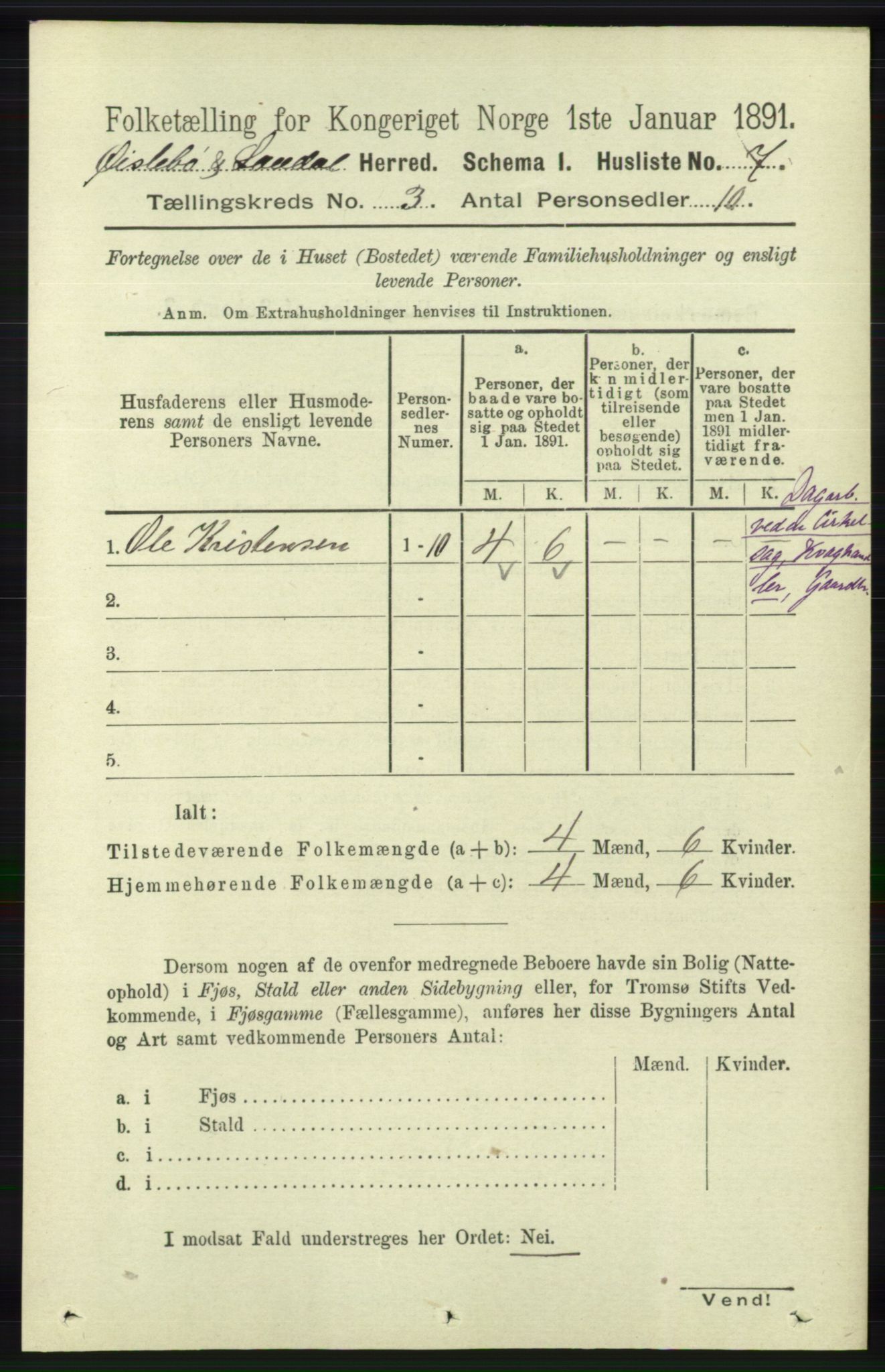 RA, Folketelling 1891 for 1021 Øyslebø og Laudal herred, 1891, s. 704