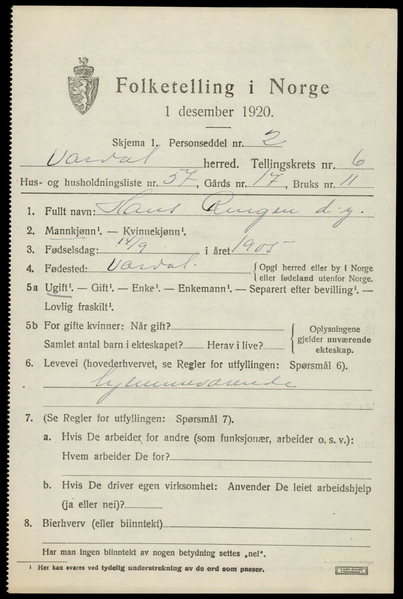 SAH, Folketelling 1920 for 0527 Vardal herred, 1920, s. 4529