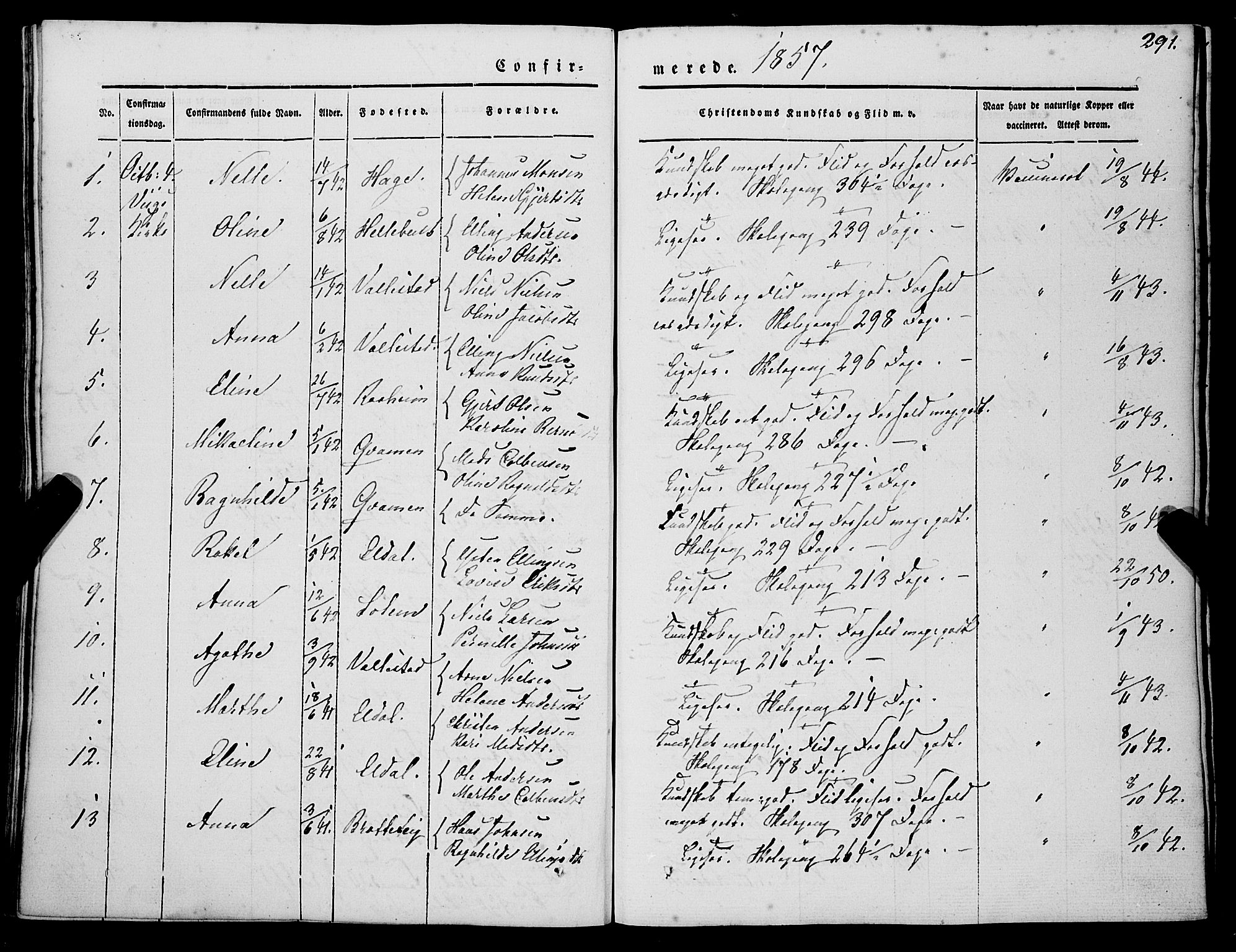 Gaular sokneprestembete, AV/SAB-A-80001/H/Haa: Ministerialbok nr. A 4I, 1840-1859, s. 291