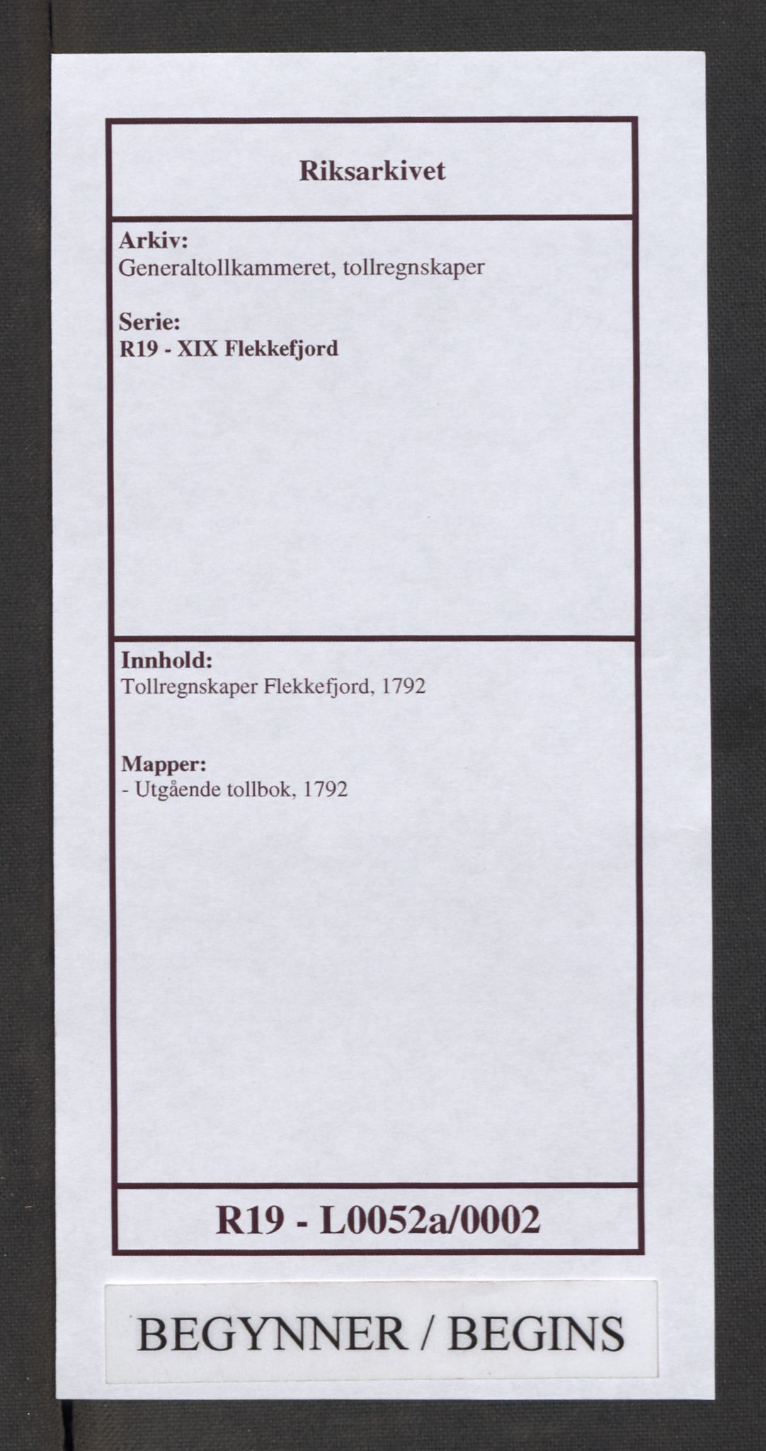 Generaltollkammeret, tollregnskaper, RA/EA-5490/R19/L0052a/0002: Tollregnskaper Flekkefjord / Utgående tollbok, 1790-1792