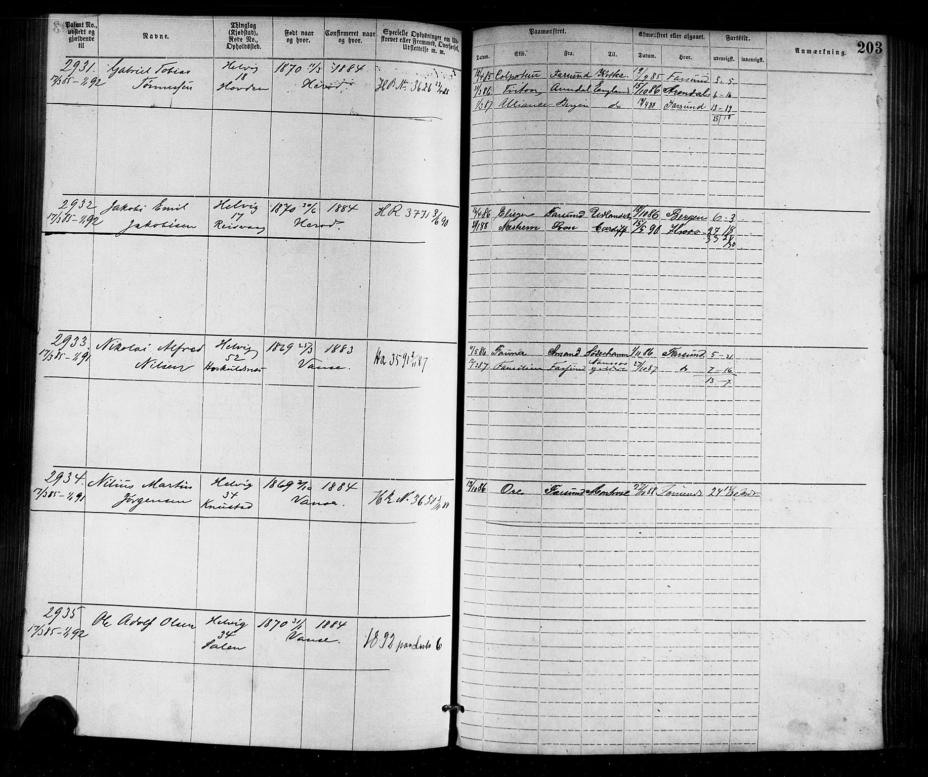 Farsund mønstringskrets, AV/SAK-2031-0017/F/Fa/L0002: Annotasjonsrulle nr 1921-3815 med register, M-2, 1877-1894, s. 233