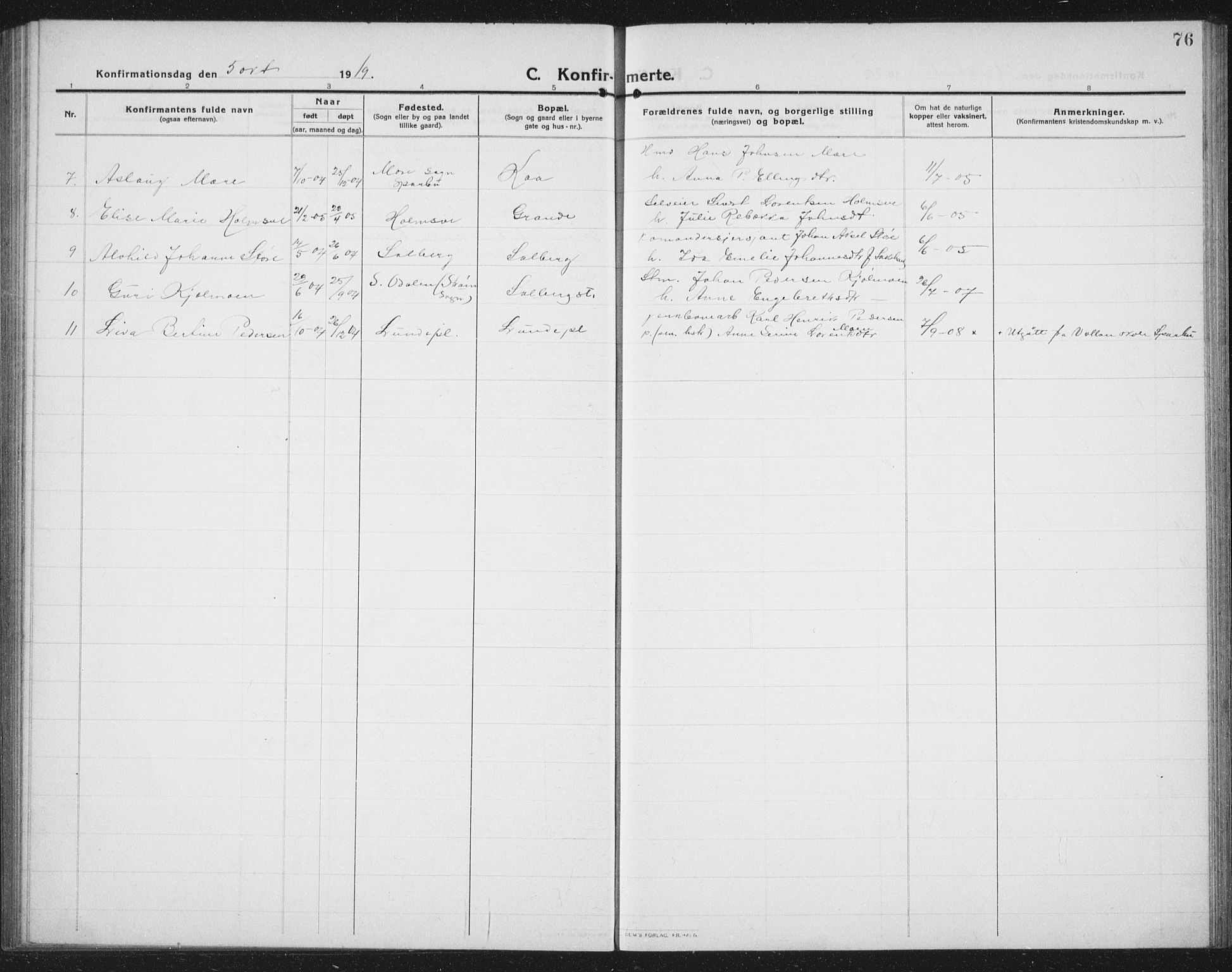 Ministerialprotokoller, klokkerbøker og fødselsregistre - Nord-Trøndelag, AV/SAT-A-1458/731/L0312: Klokkerbok nr. 731C03, 1911-1935, s. 76