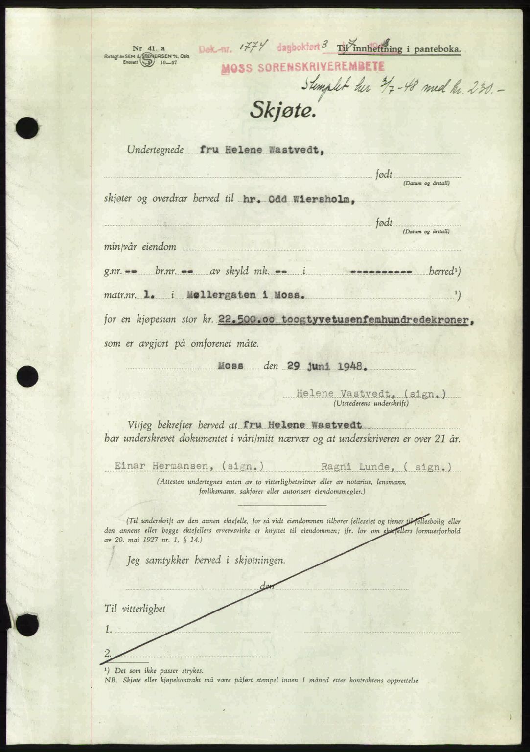 Moss sorenskriveri, AV/SAO-A-10168: Pantebok nr. A20, 1948-1948, Dagboknr: 1774/1948