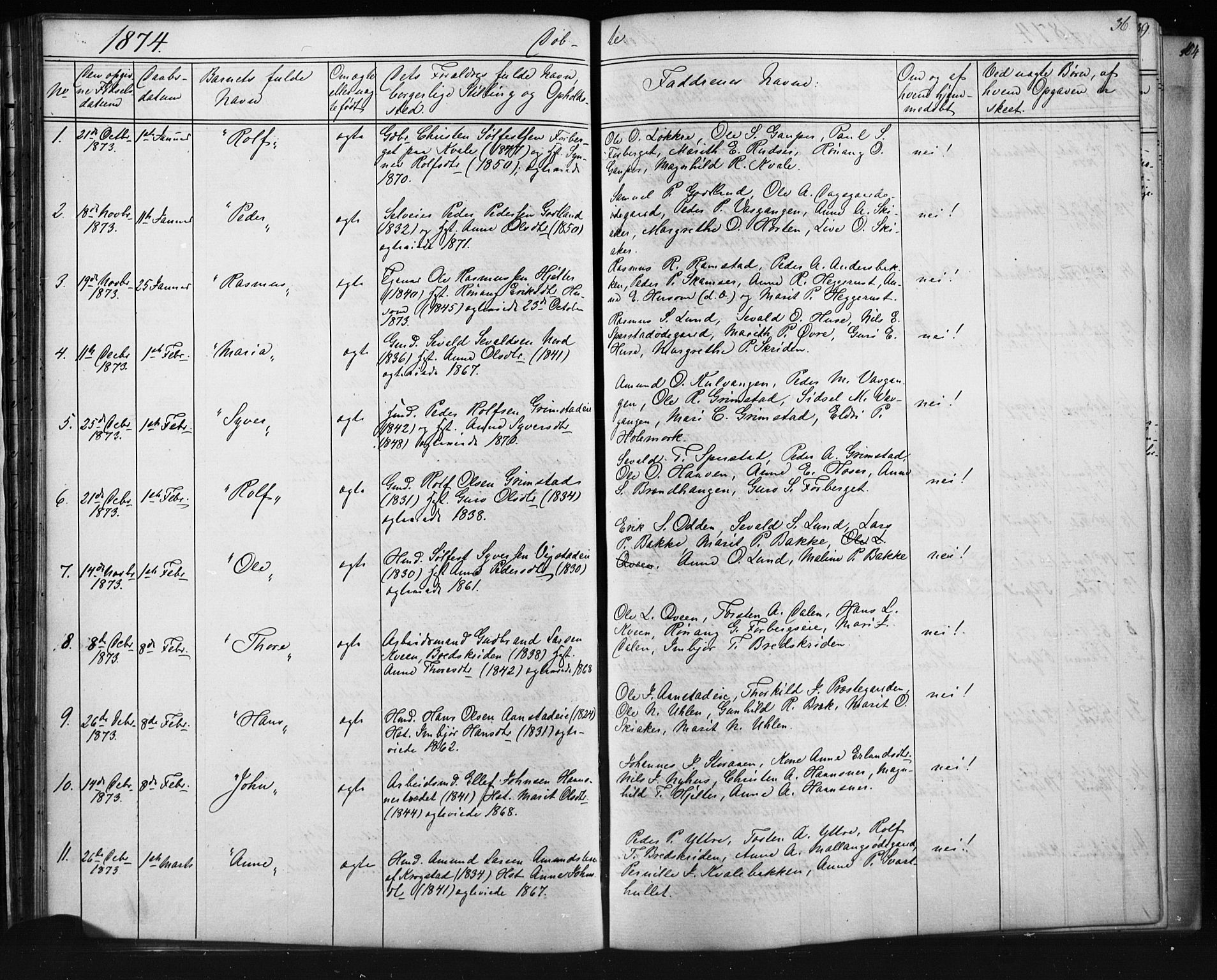 Skjåk prestekontor, AV/SAH-PREST-072/H/Ha/Hab/L0001: Klokkerbok nr. 1, 1865-1893, s. 36