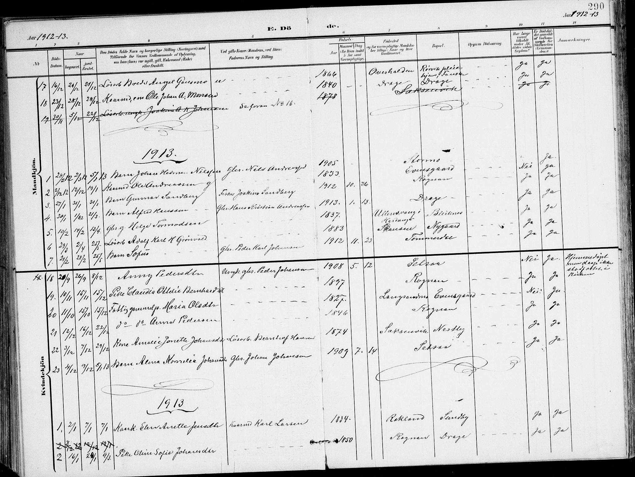 Ministerialprotokoller, klokkerbøker og fødselsregistre - Nordland, SAT/A-1459/847/L0672: Ministerialbok nr. 847A12, 1902-1919, s. 290
