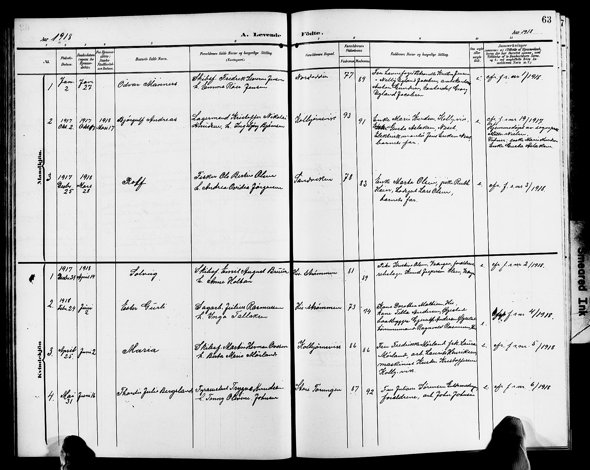 Hisøy sokneprestkontor, AV/SAK-1111-0020/F/Fb/L0004: Klokkerbok nr. B 4, 1905-1923, s. 63