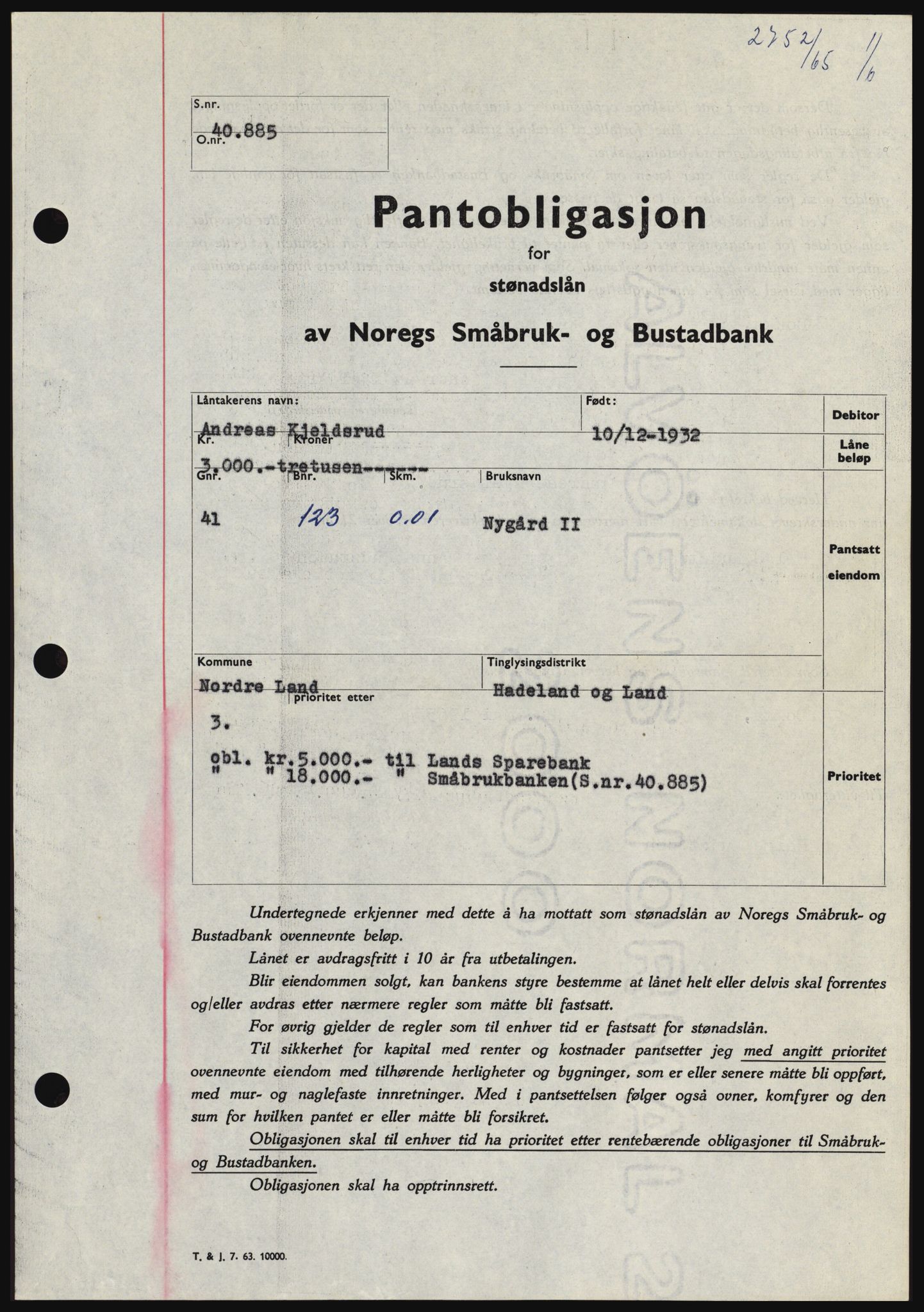 Hadeland og Land tingrett, SAH/TING-010/H/Hb/Hbc/L0059: Pantebok nr. B59, 1965-1965, Dagboknr: 2752/1965