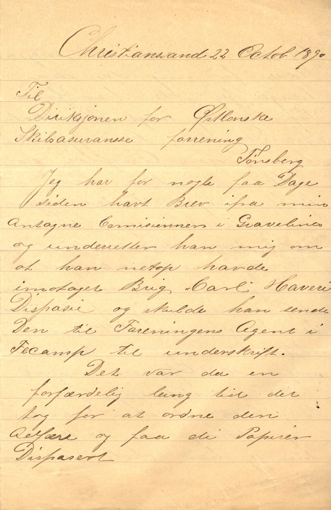 Pa 63 - Østlandske skibsassuranceforening, VEMU/A-1079/G/Ga/L0025/0003: Havaridokumenter / Josephine, Carl, Johanna, Castro, Comorin, Corona, 1890, s. 7