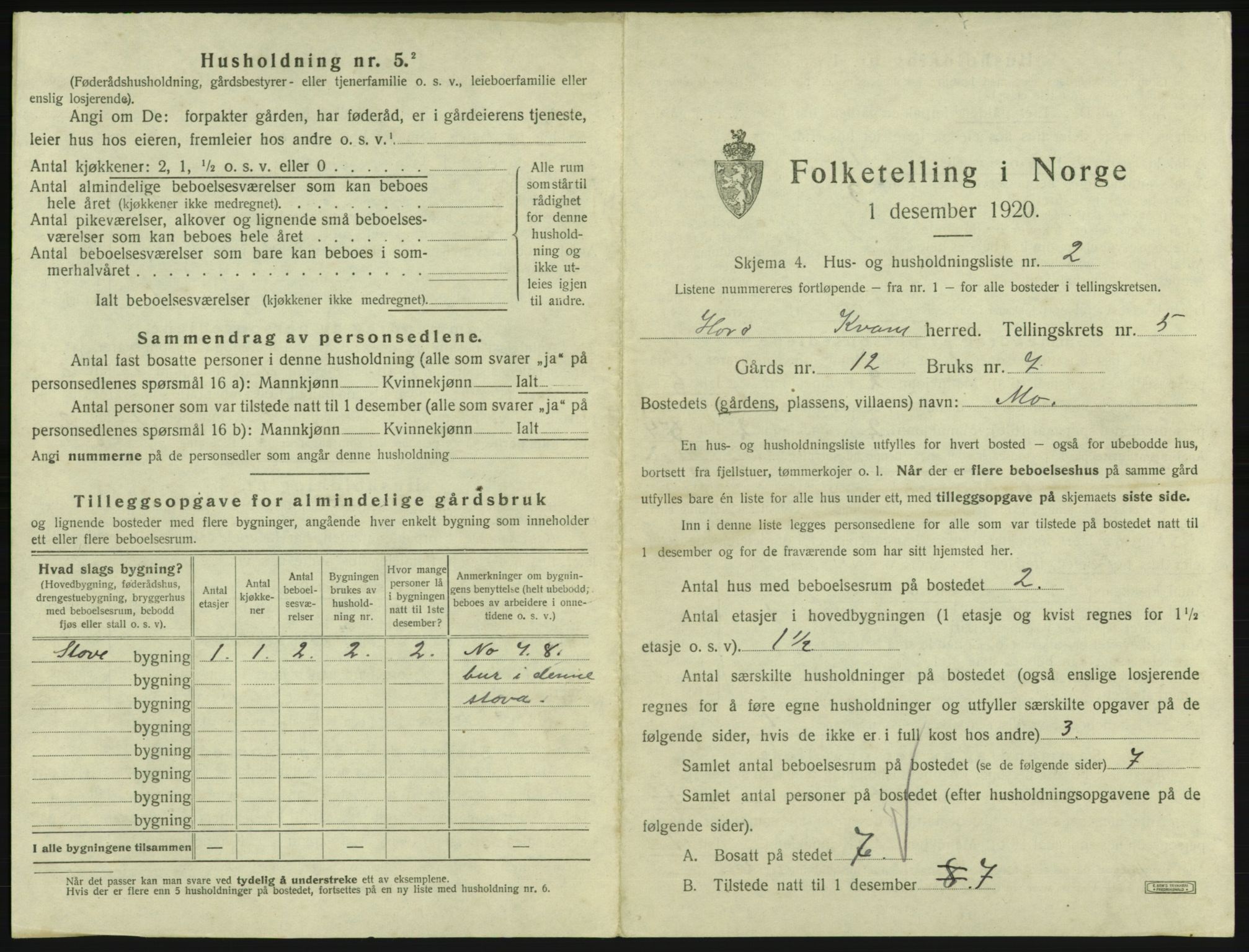 SAB, Folketelling 1920 for 1238 Kvam herred, 1920, s. 392