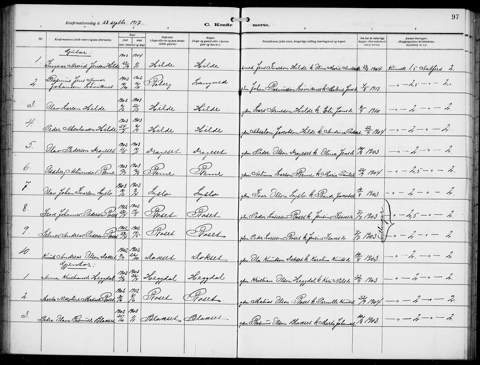 Innvik sokneprestembete, AV/SAB-A-80501: Klokkerbok nr. A 4, 1913-1936, s. 97