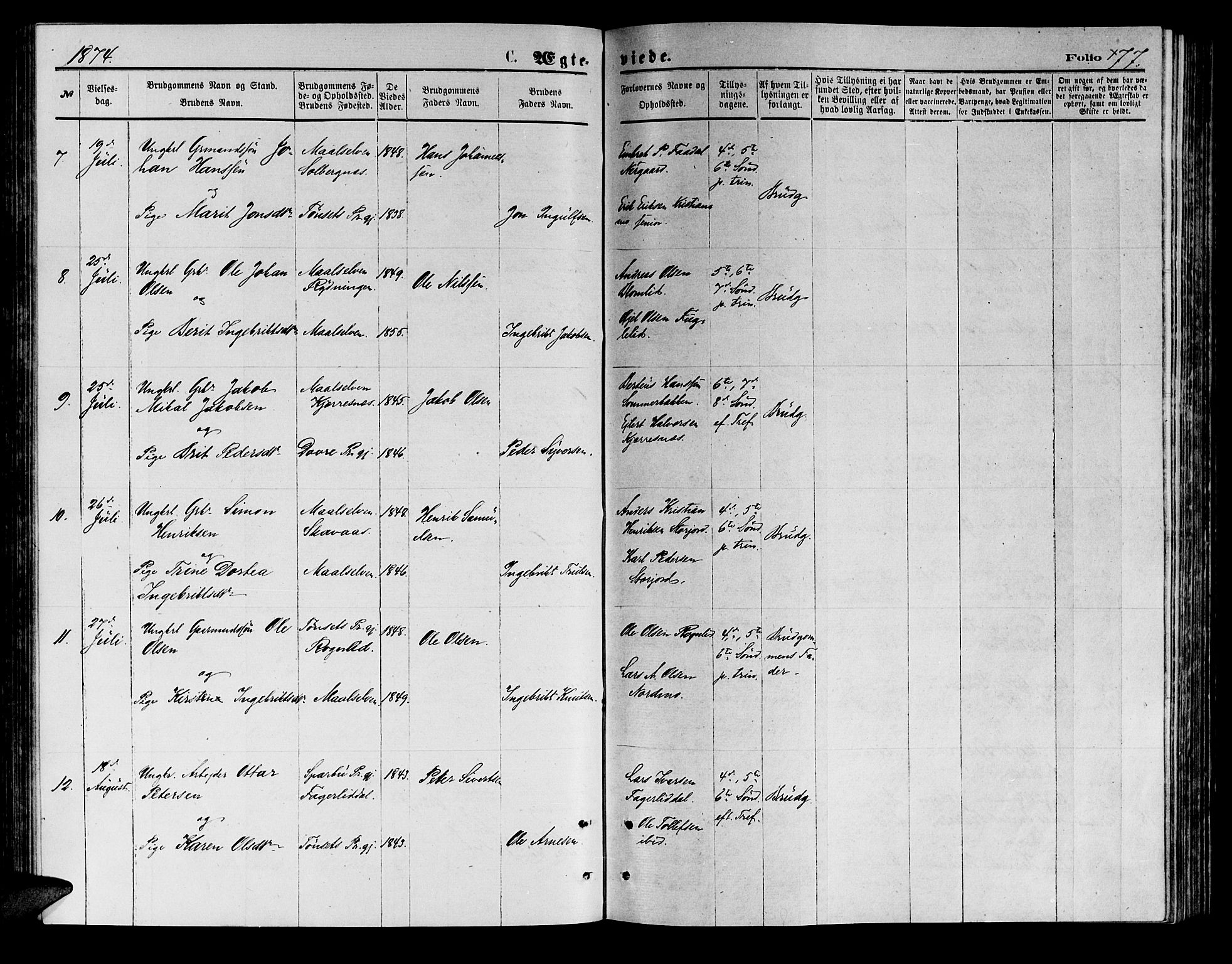 Målselv sokneprestembete, AV/SATØ-S-1311/G/Ga/Gab/L0003klokker: Klokkerbok nr. 3, 1874-1885, s. 177
