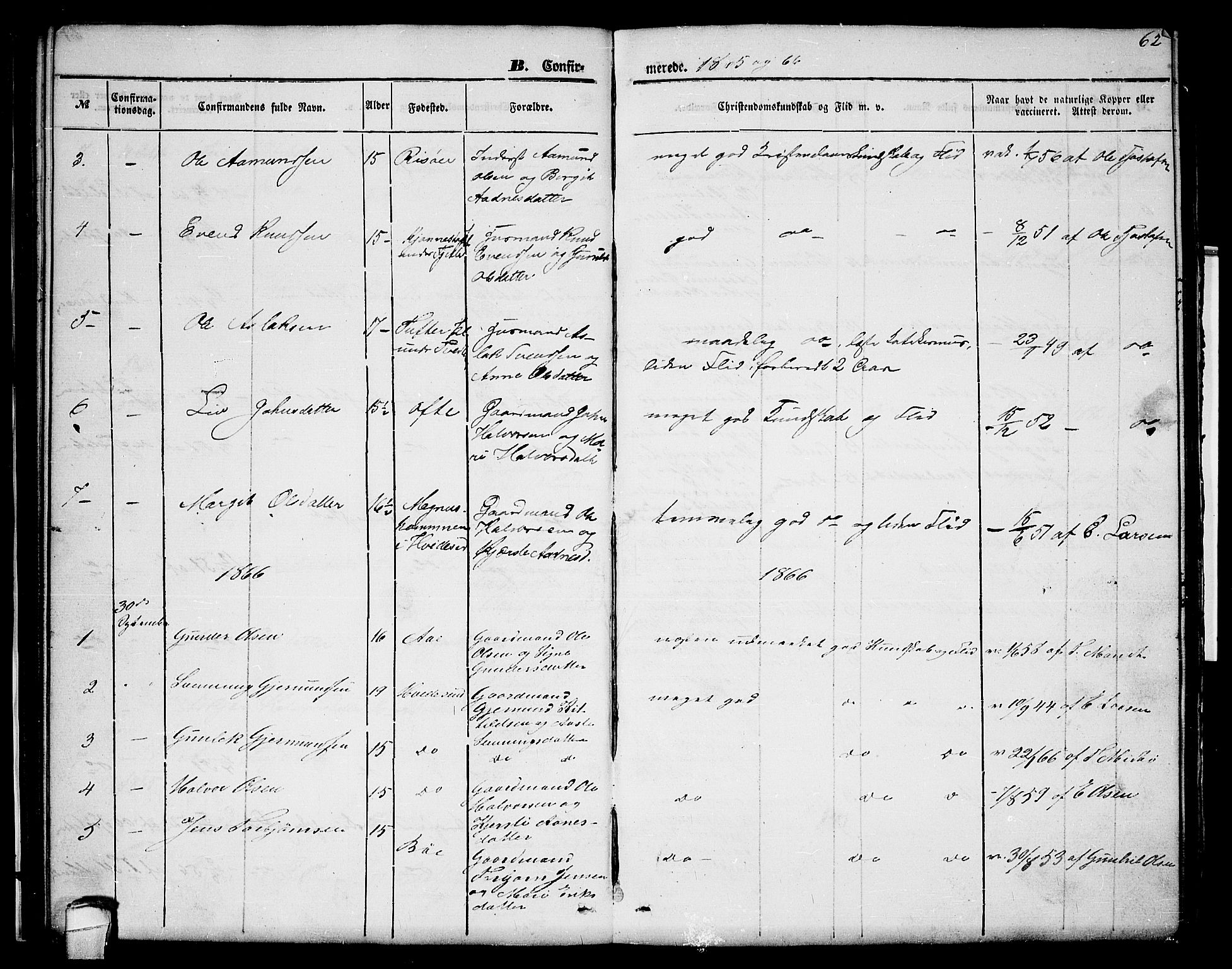 Lårdal kirkebøker, AV/SAKO-A-284/G/Gc/L0002: Klokkerbok nr. III 2, 1852-1877, s. 62