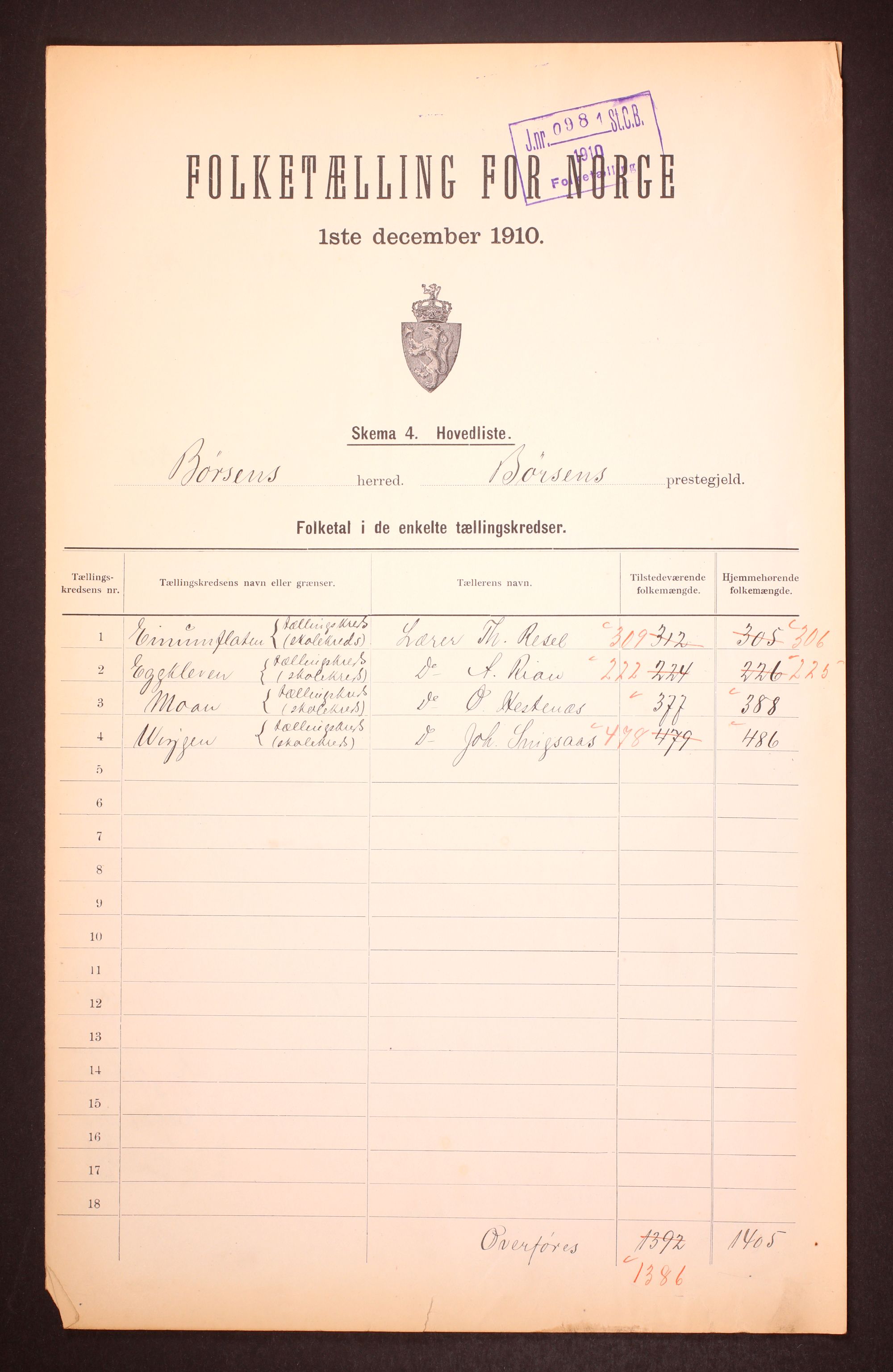 RA, Folketelling 1910 for 1658 Børsa herred, 1910, s. 2