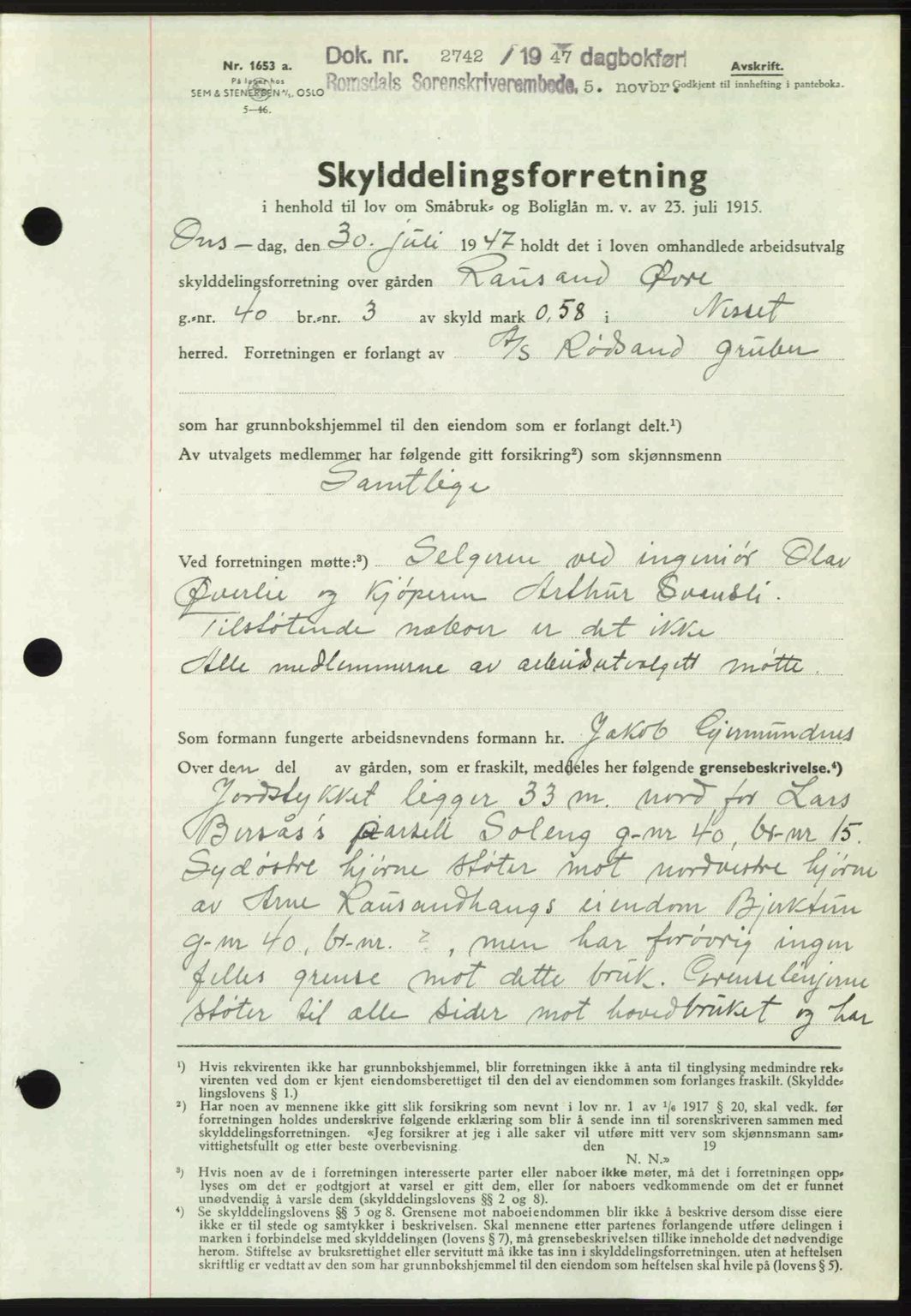 Romsdal sorenskriveri, SAT/A-4149/1/2/2C: Pantebok nr. A24, 1947-1947, Dagboknr: 2742/1947