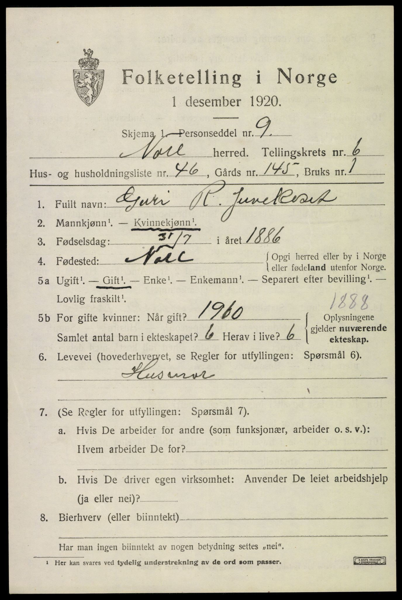 SAKO, Folketelling 1920 for 0633 Nore herred, 1920, s. 3034
