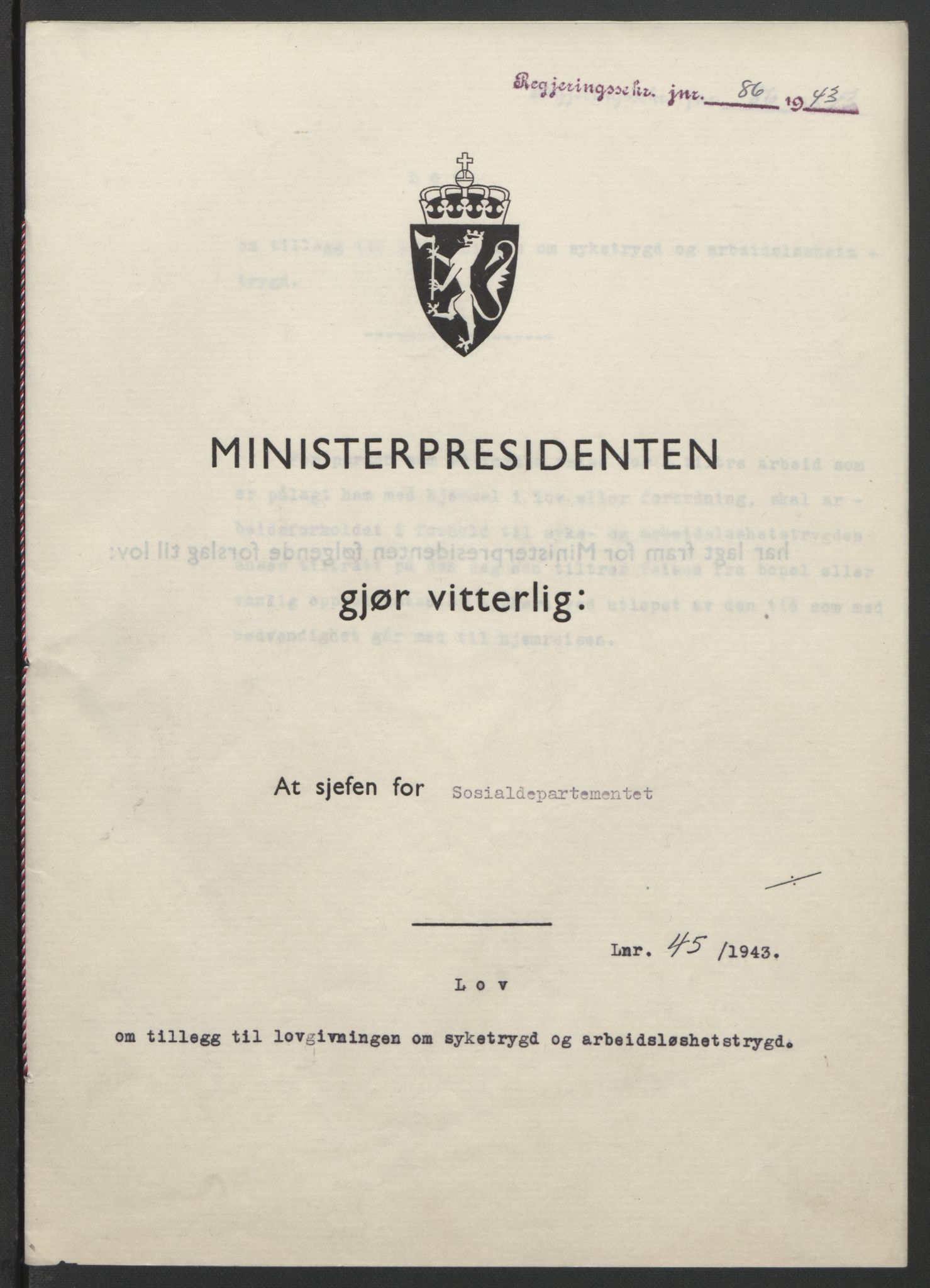 NS-administrasjonen 1940-1945 (Statsrådsekretariatet, de kommisariske statsråder mm), RA/S-4279/D/Db/L0099: Lover, 1943, s. 196