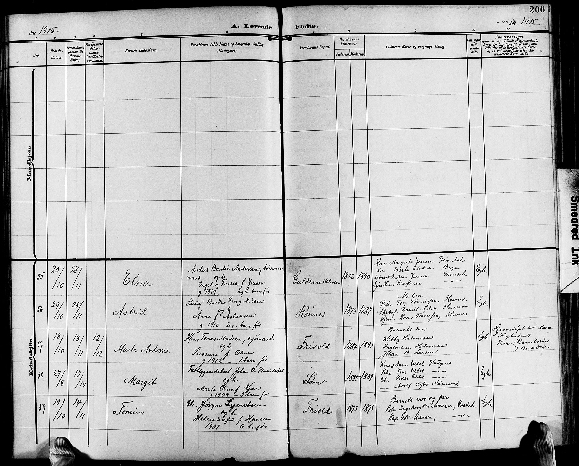 Fjære sokneprestkontor, SAK/1111-0011/F/Fb/L0012: Klokkerbok nr. B 12, 1902-1925, s. 206