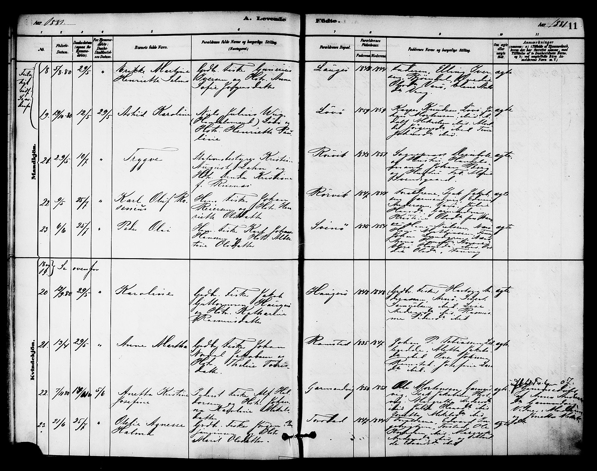 Ministerialprotokoller, klokkerbøker og fødselsregistre - Nord-Trøndelag, SAT/A-1458/784/L0672: Ministerialbok nr. 784A07, 1880-1887, s. 11