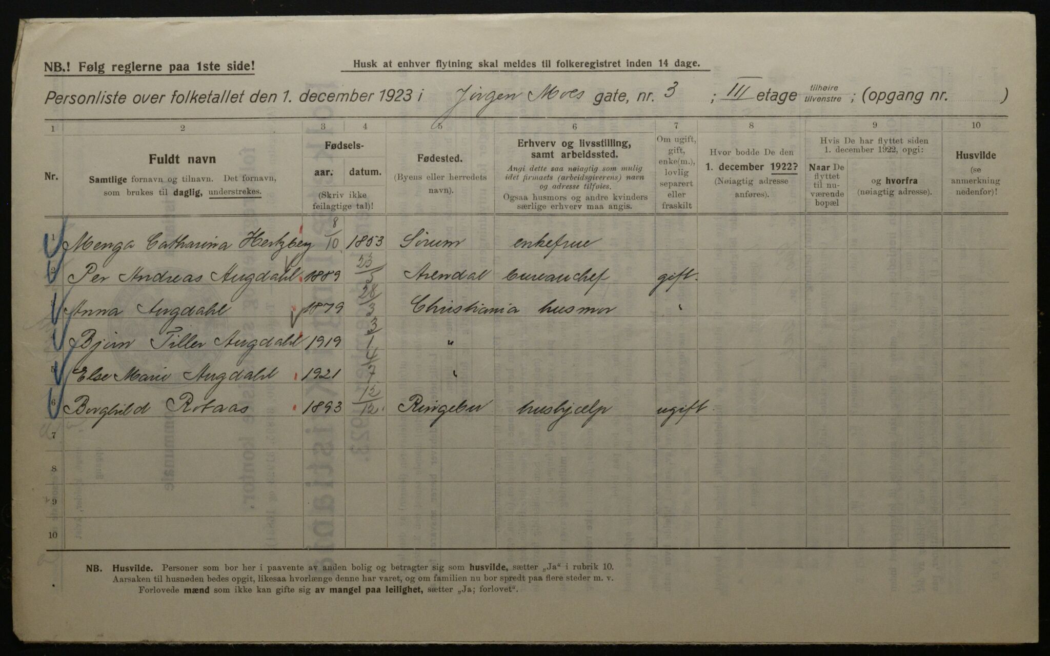 OBA, Kommunal folketelling 1.12.1923 for Kristiania, 1923, s. 53611