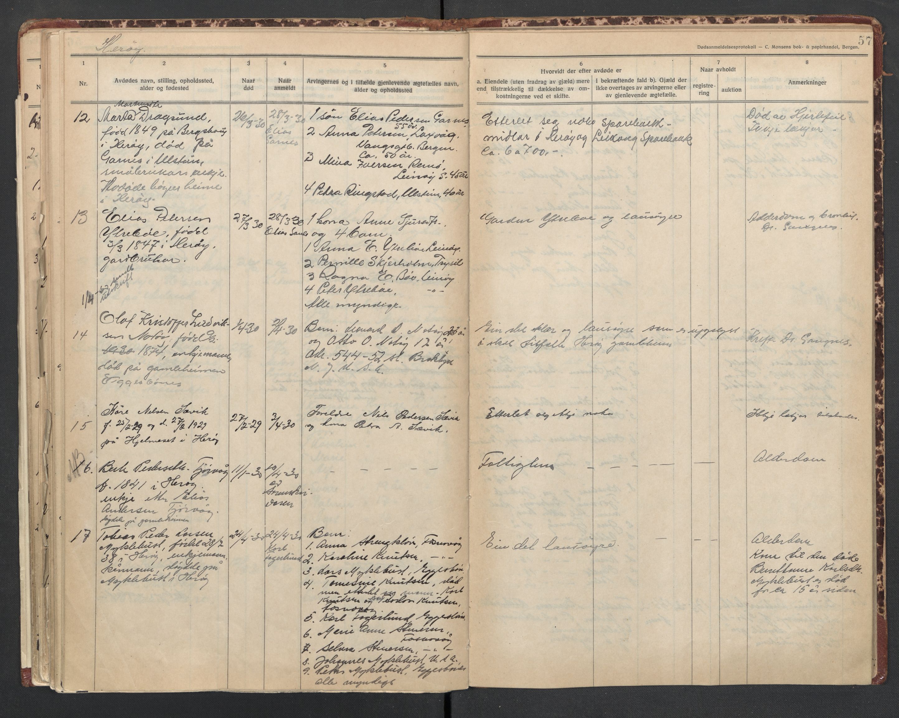 Herøy og Sande lensmannskontor, AV/SAT-A-5655/2/2/L0046: Dødsfallprotokoll, 1923-1931, s. 57