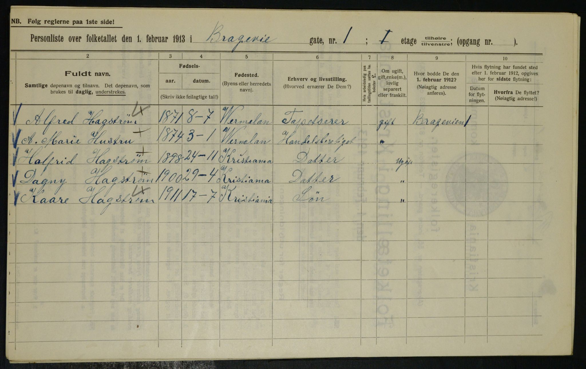 OBA, Kommunal folketelling 1.2.1913 for Kristiania, 1913, s. 7943