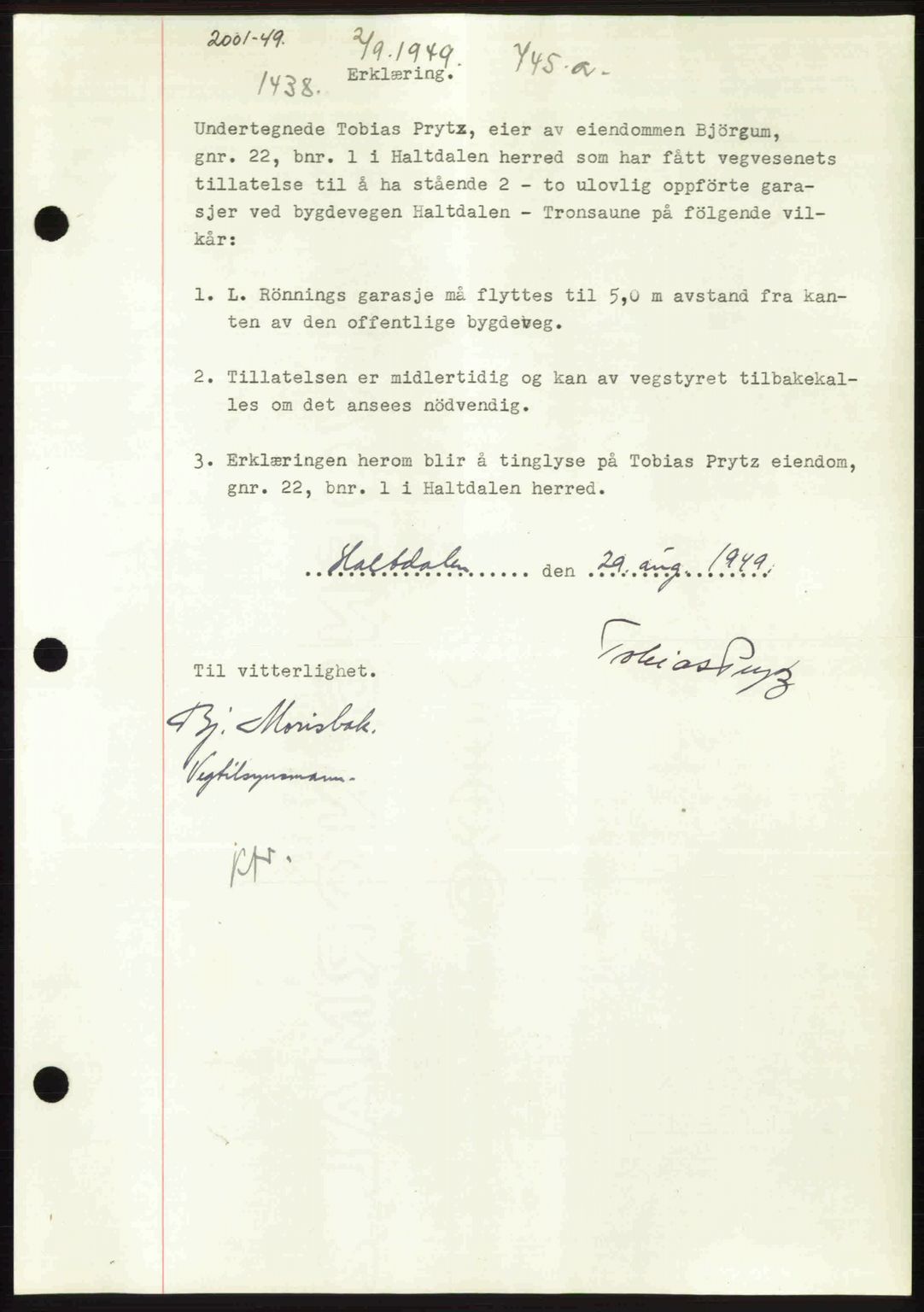 Gauldal sorenskriveri, SAT/A-0014/1/2/2C: Pantebok nr. A8, 1949-1949, Dagboknr: 1438/1949