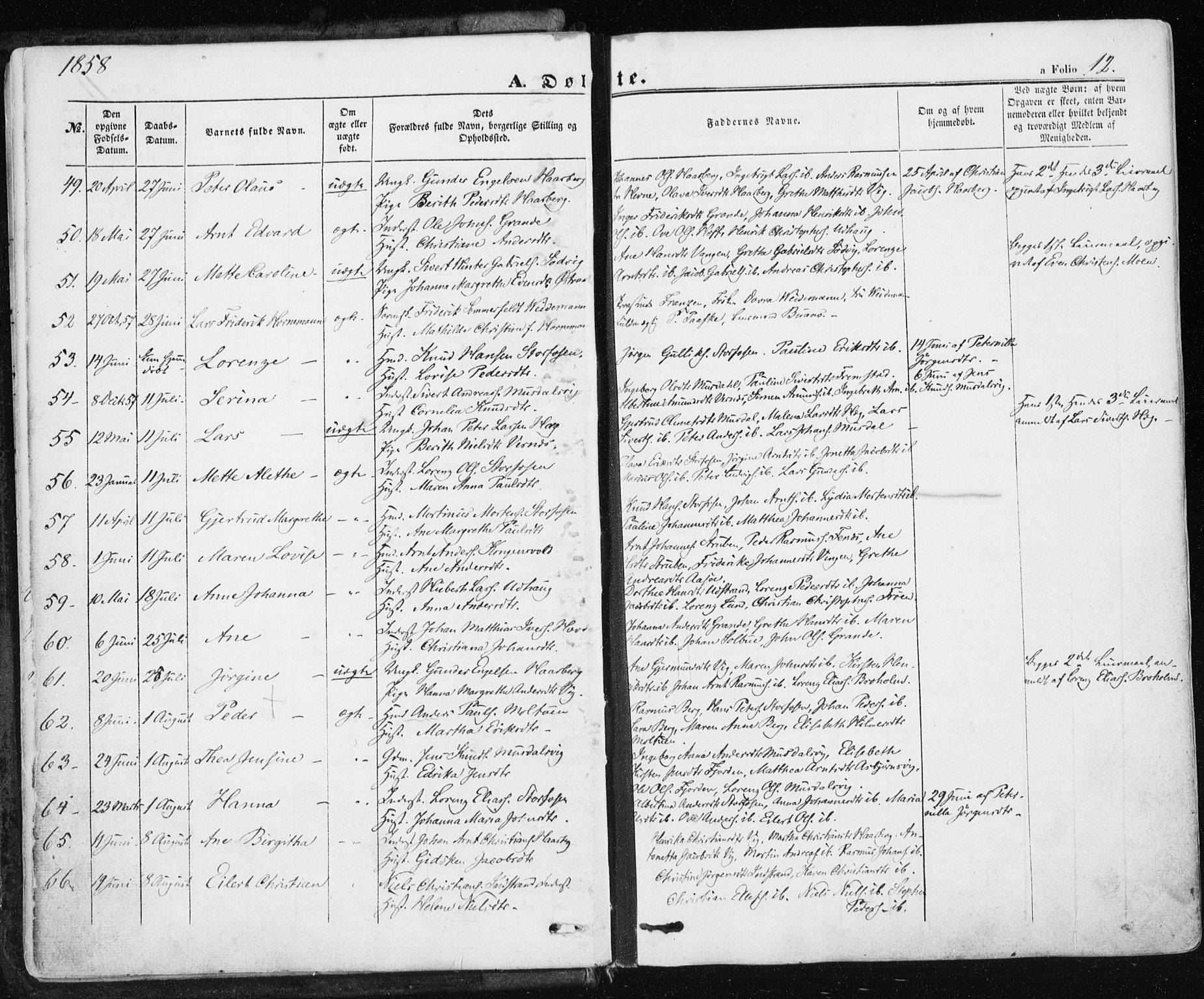 Ministerialprotokoller, klokkerbøker og fødselsregistre - Sør-Trøndelag, SAT/A-1456/659/L0737: Ministerialbok nr. 659A07, 1857-1875, s. 12