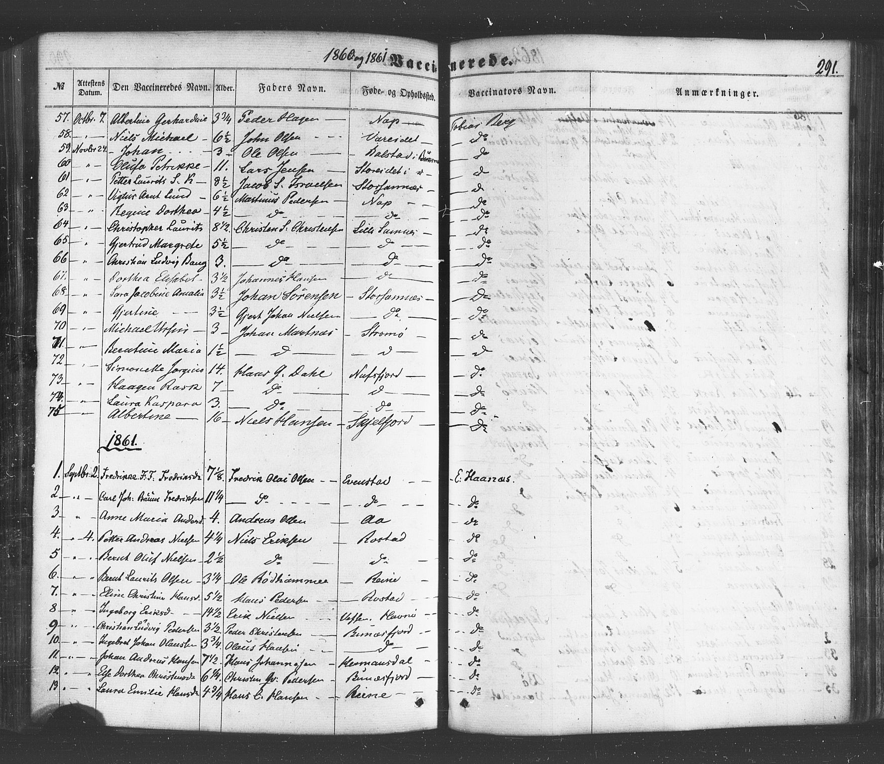 Ministerialprotokoller, klokkerbøker og fødselsregistre - Nordland, AV/SAT-A-1459/885/L1203: Ministerialbok nr. 885A04, 1859-1877, s. 291
